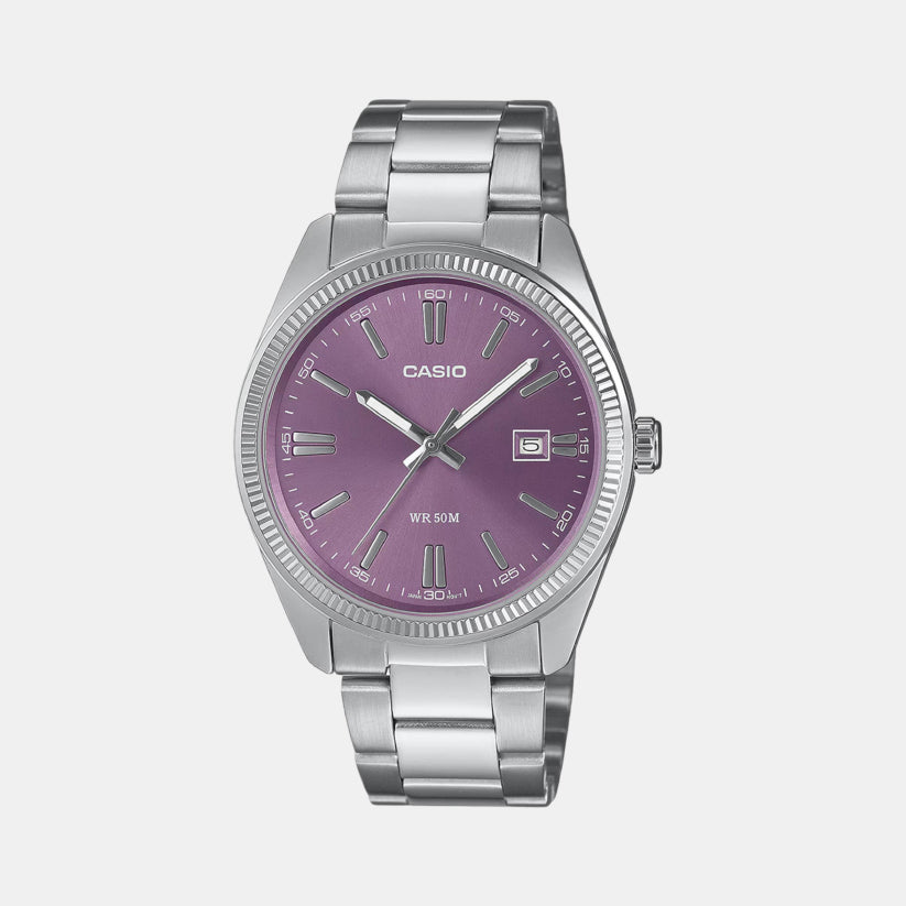 Casio Enticer Men Quartz Purple Dial Analog Stainless Steel Watch A2368