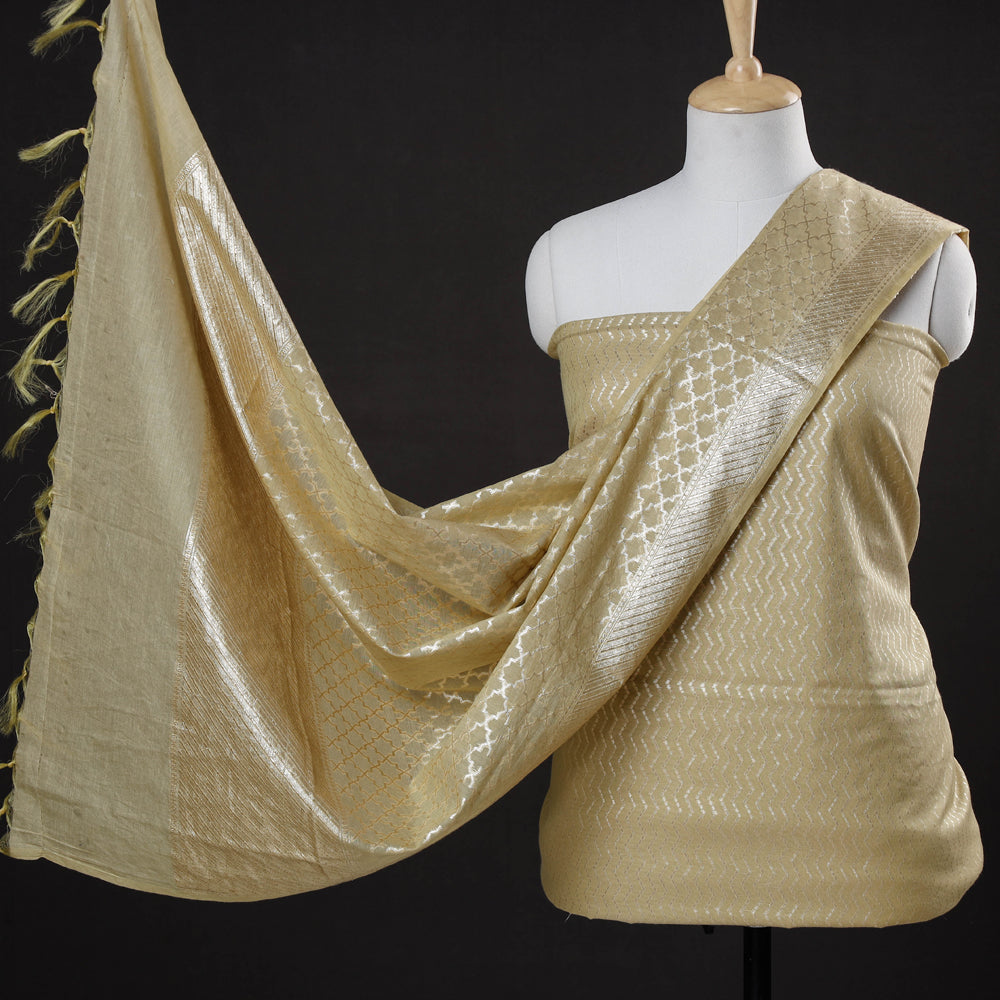 BANARASI BY MAQBUL HASAN Beige - 2pc Cotton x Viscose Zari Banarasi Dress Material