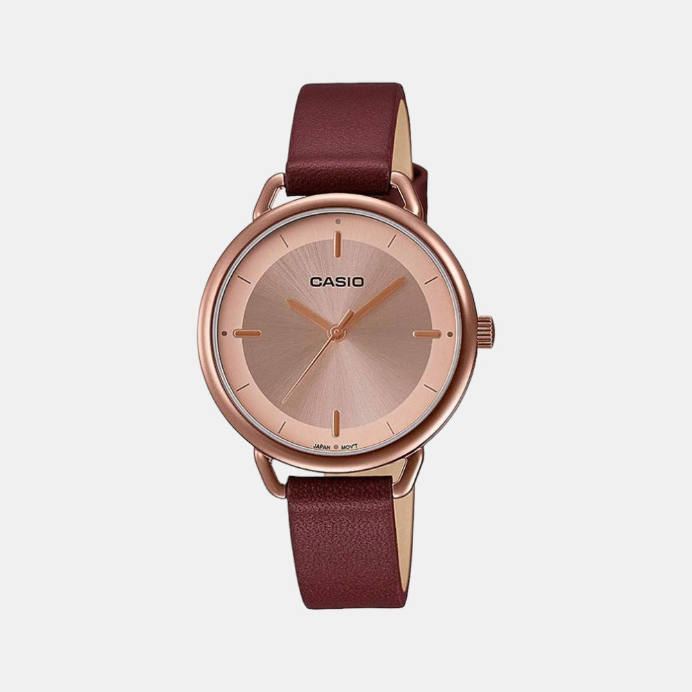 Casio Enticer Women Quartz Rose Gold Dial Analog Leather Watch A1802
