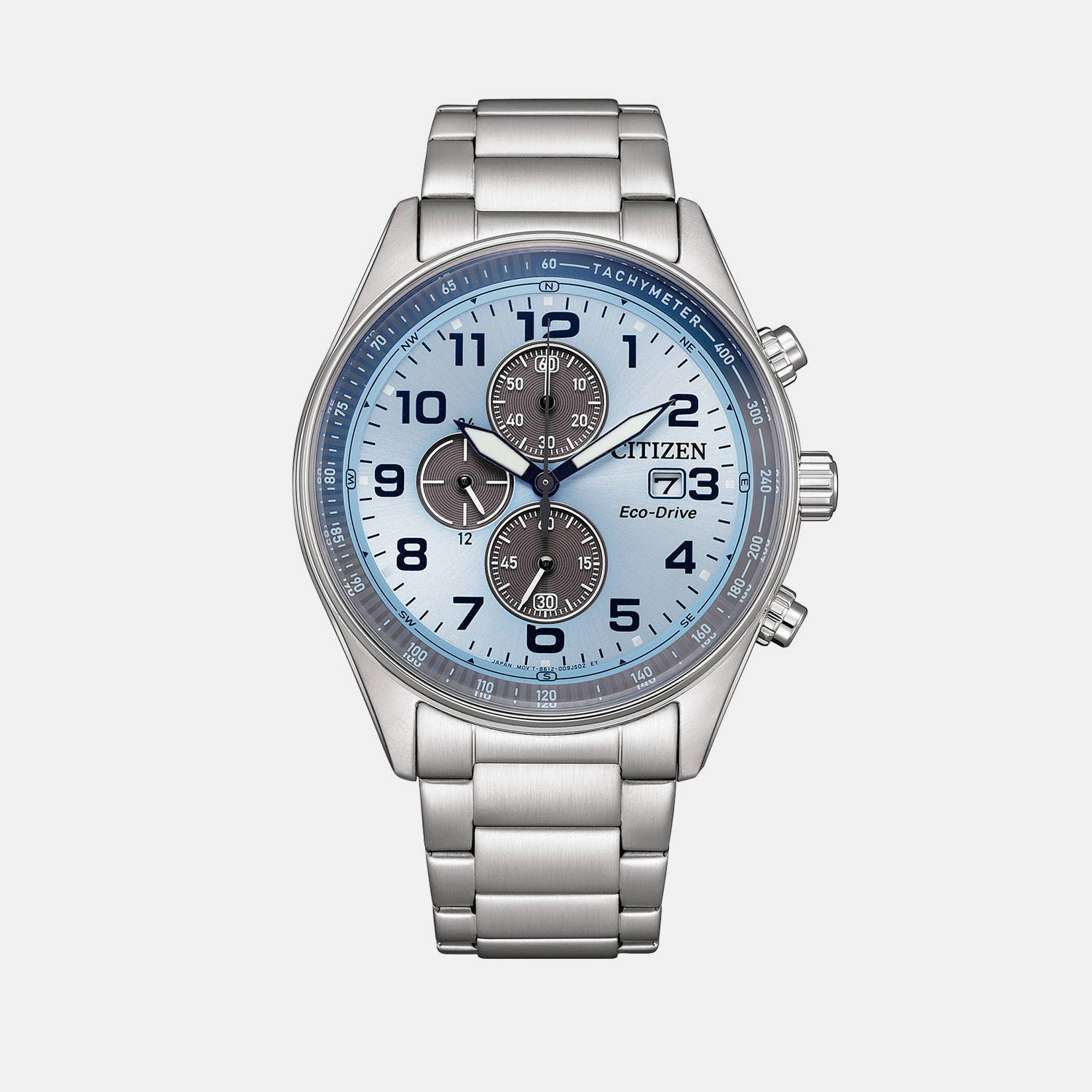 Citizen Eco-Drive Men Eco-Drive Light Blue Dial Chronograph Stainless Steel Watch CA0770-72M