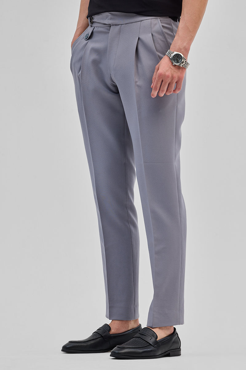 SNITCH Light Grey Slim Fit Gurkha Trousers - view 4