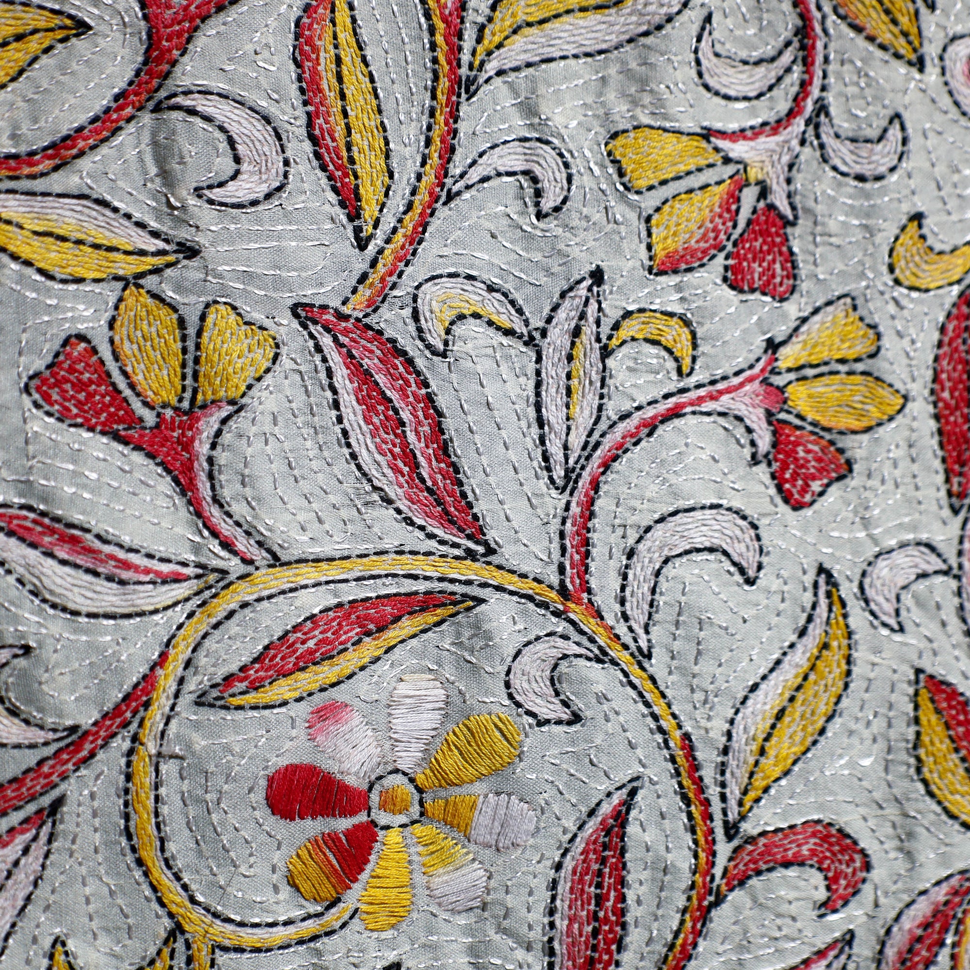 KHUSHBASH - HAPPY LOOM OF EAST Bengal Kantha Hand Embroidery Tussar Silk Wall Hanging (79 x 22 in) - view 4