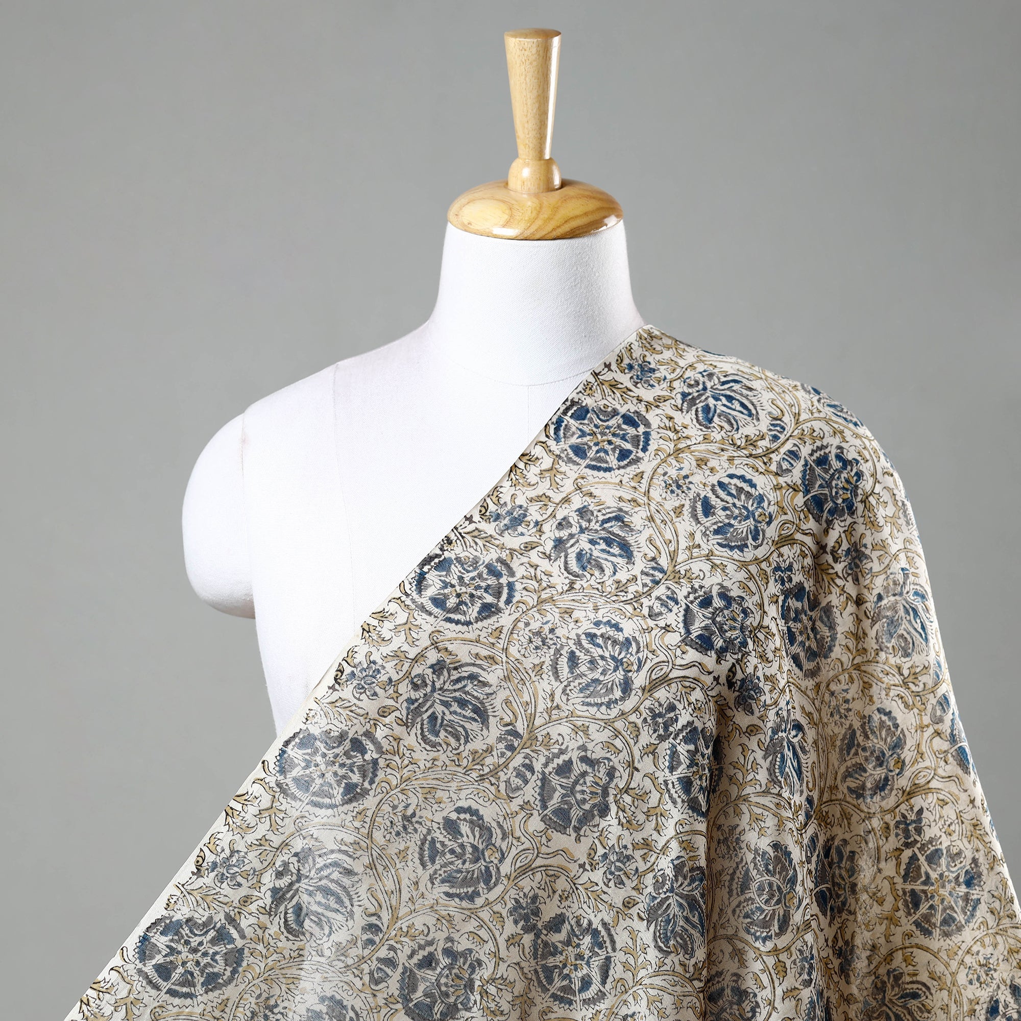 PITCHUKA SRINIVAS KALAMKARI PEDANA Beige - Pedana Kalamkari Block Print Chanderi Silk Fabric