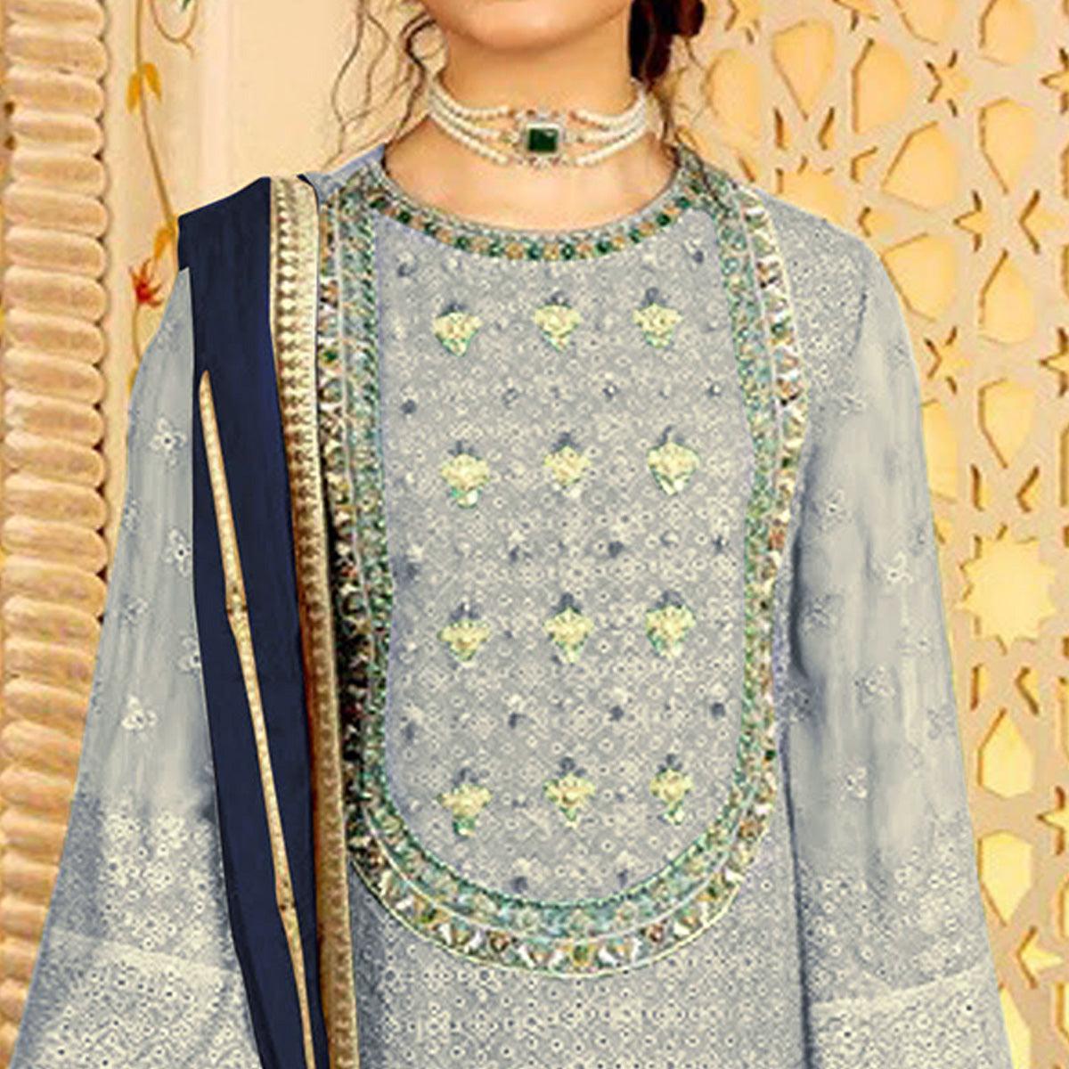 Peachmode Light Lavender Embellished With Embroidered Georgette Pakistani Suit - view 3