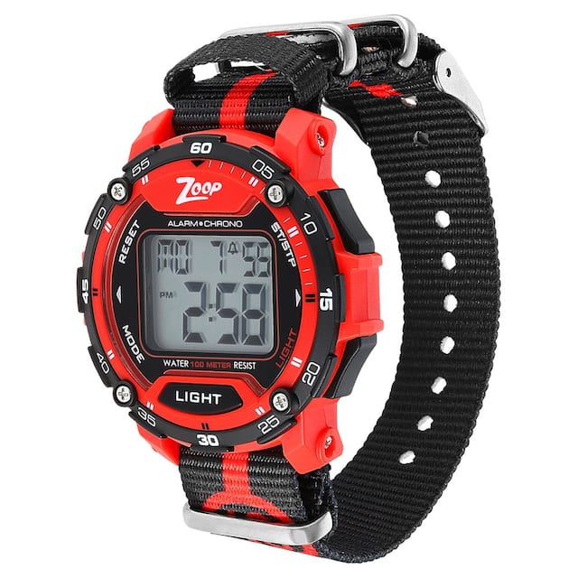 Zoop Digital Jersey Red Bezel Nylon Strap – Grey