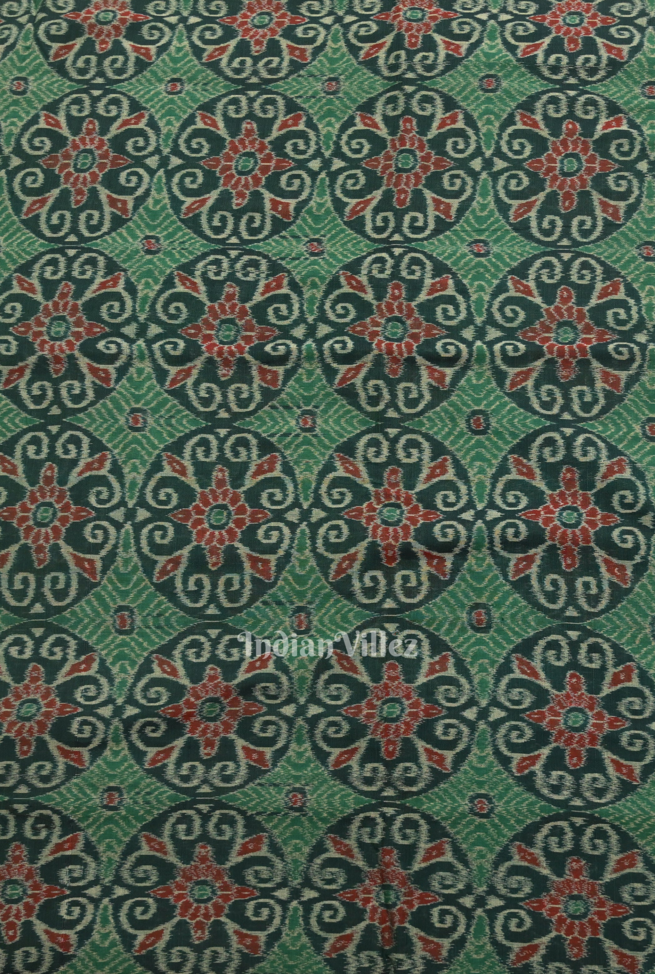 IndianVillèz Green Flower Motif Sambalpuri Ikat Cotton Fabric - view 3