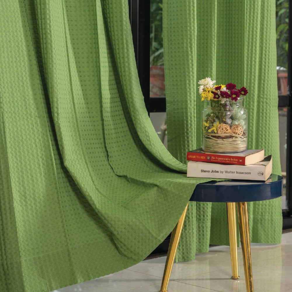 100 cotton waffle – Urban Space -Home Furnishing Store 100% Cotton Waffle weave Curtains, 60-65% Room Darkening Curtain - Pack of 2 - Sage Green