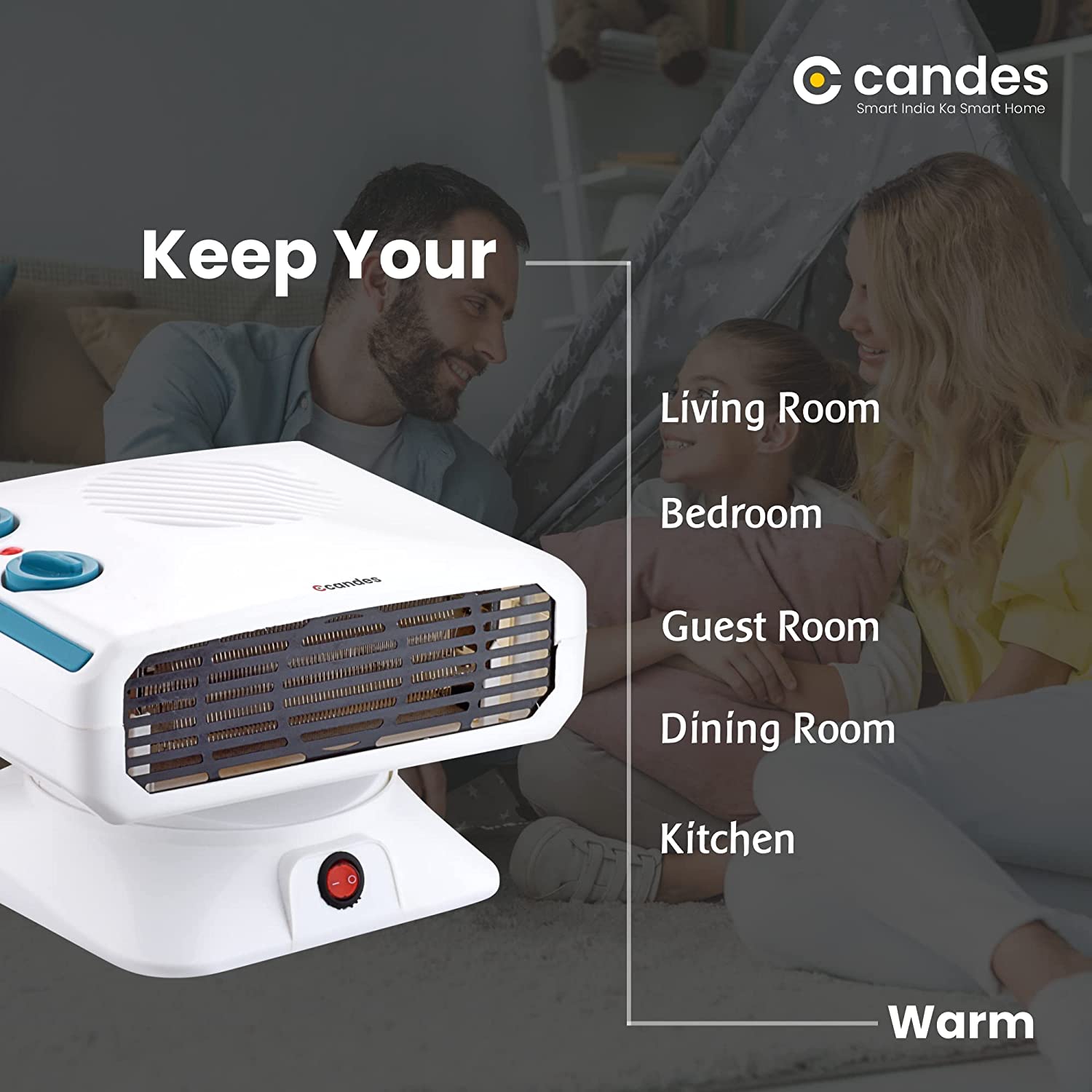 Candes Gloster All in One Silent Blower Fan Room Heater, 2000 W (White) - view 6