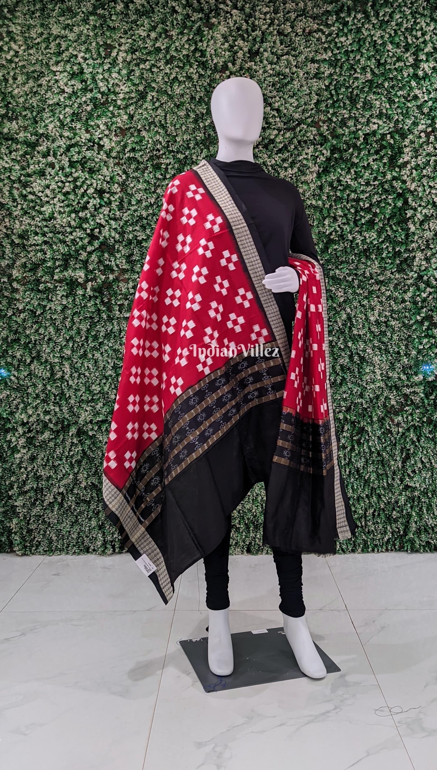 IndianVillèz Red Pasapali Theme Pure Sambalpuri Silk Dupatta