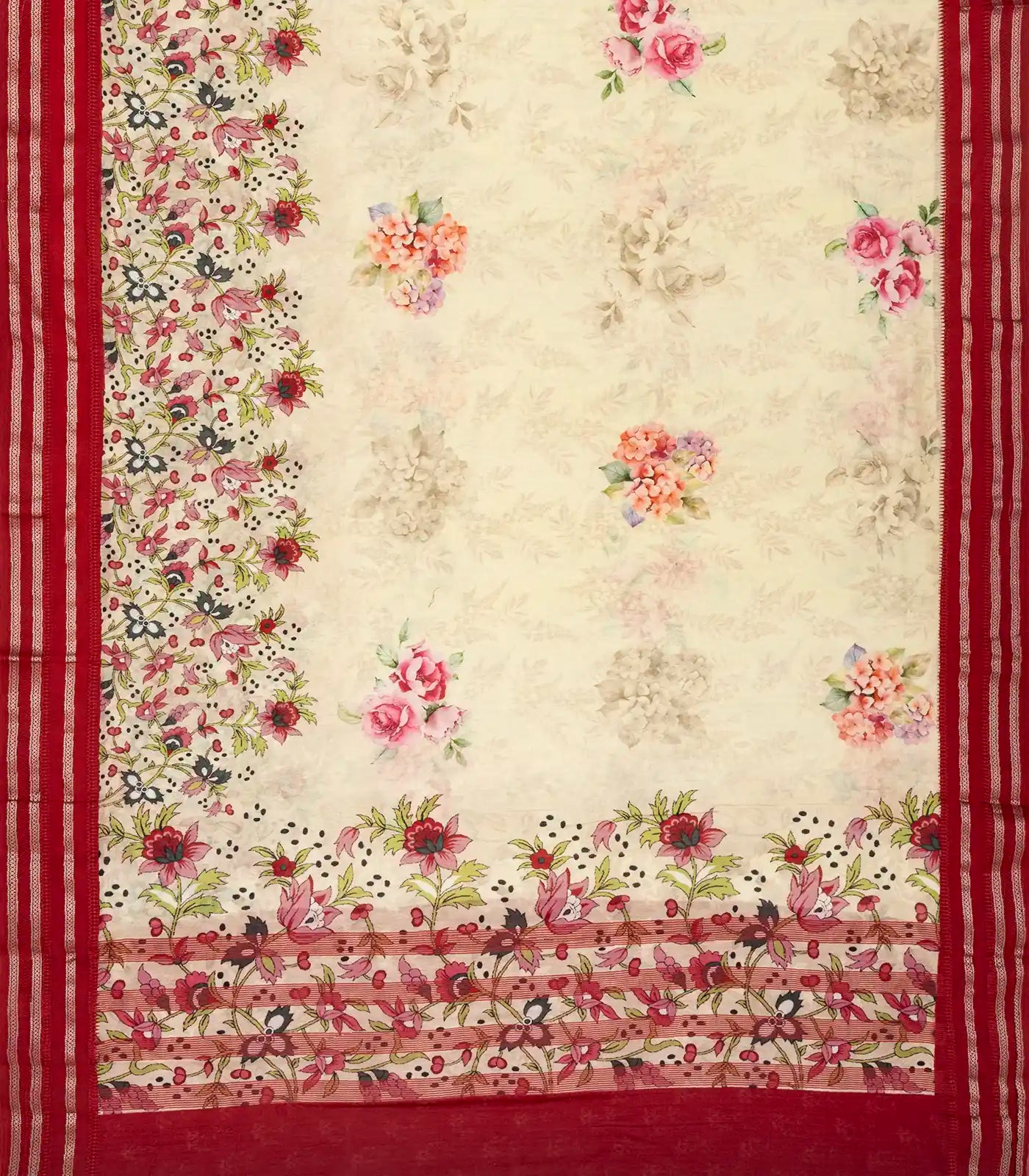 RmKV Off White Handloom Chanderi Cotton Saree With Printed Floral Motif - view 2