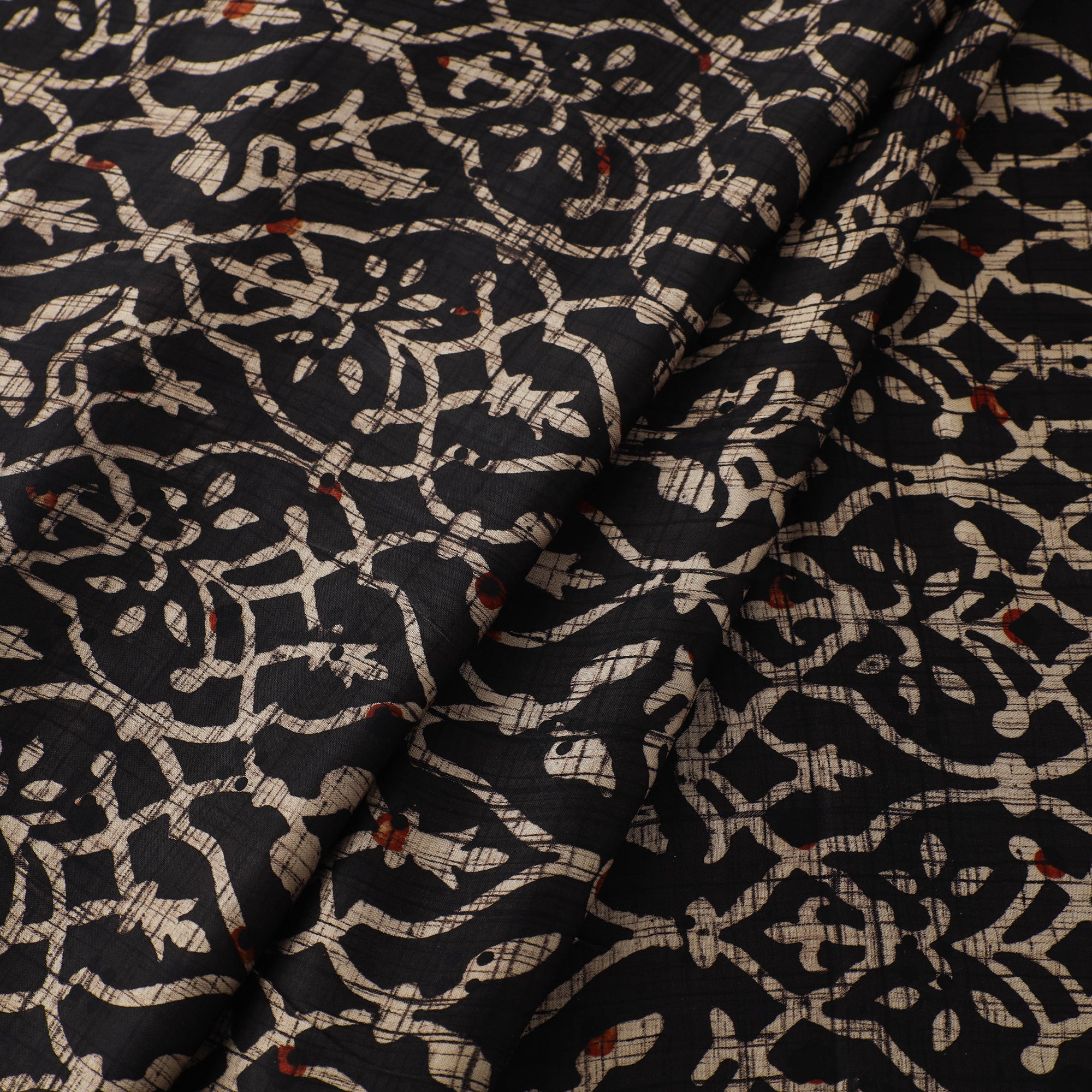 AJRAKH BY JABBAR KHATRI Black - Ajrakh Block Printed Modal Silk Fabric from Kutch 22 - view 2