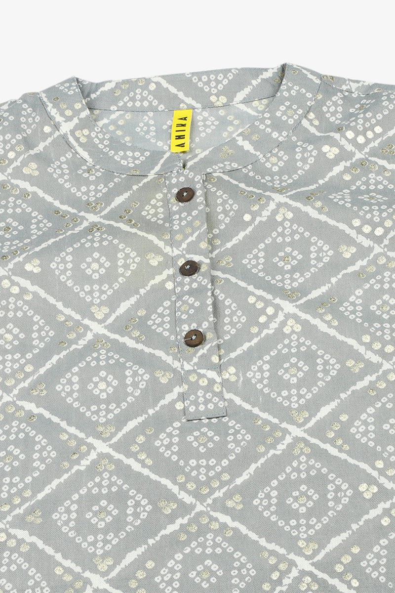Ahika Grey Cotton Blend Bandhani Printed Straight Tunic VT1234 - view 6