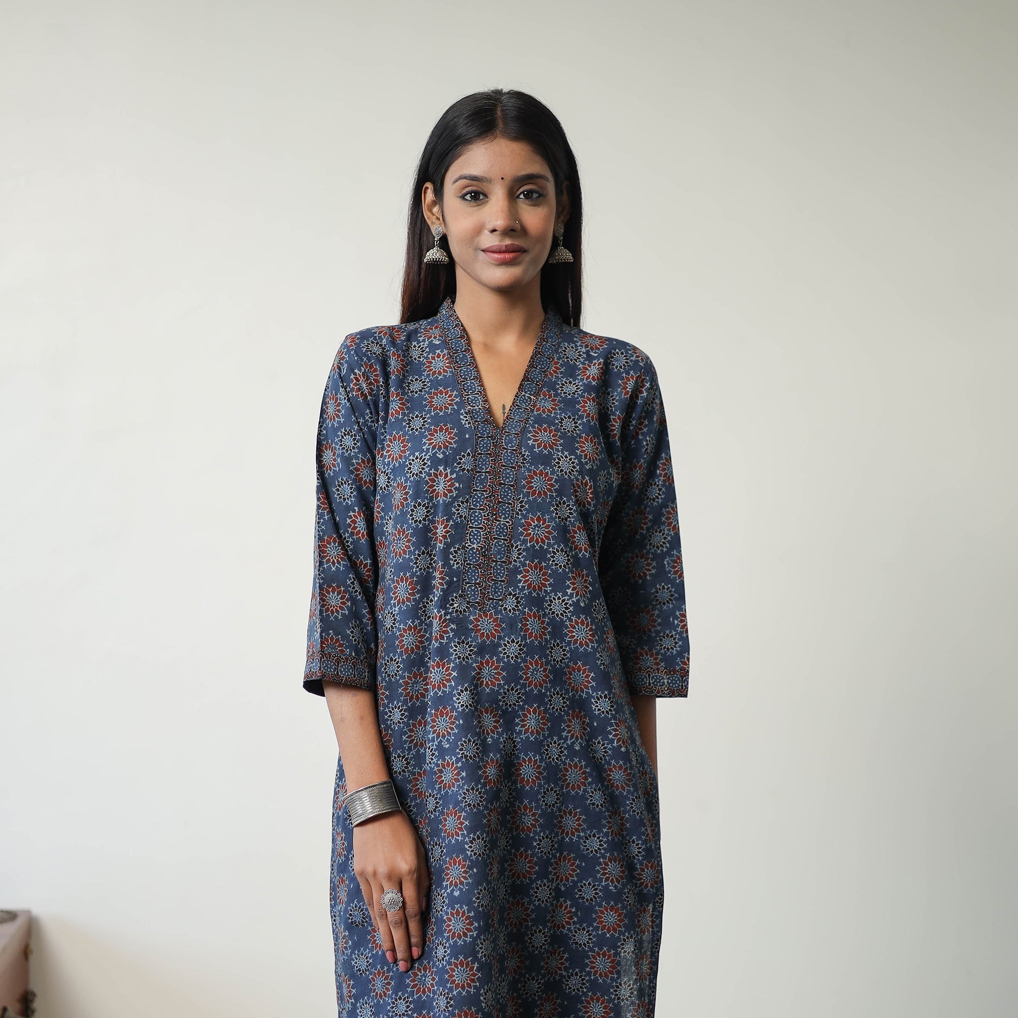 ITOKRI CASUALS Blue - Block Printed Cotton Straight Ajrakh Kurta 25