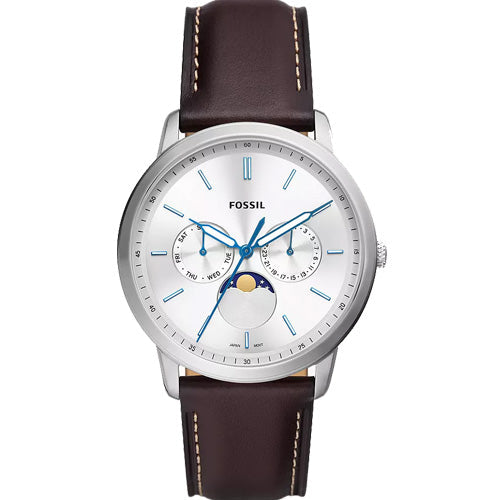 Fossil Neutra Silver Dial & Brown Strap 44 MM Watch for Men