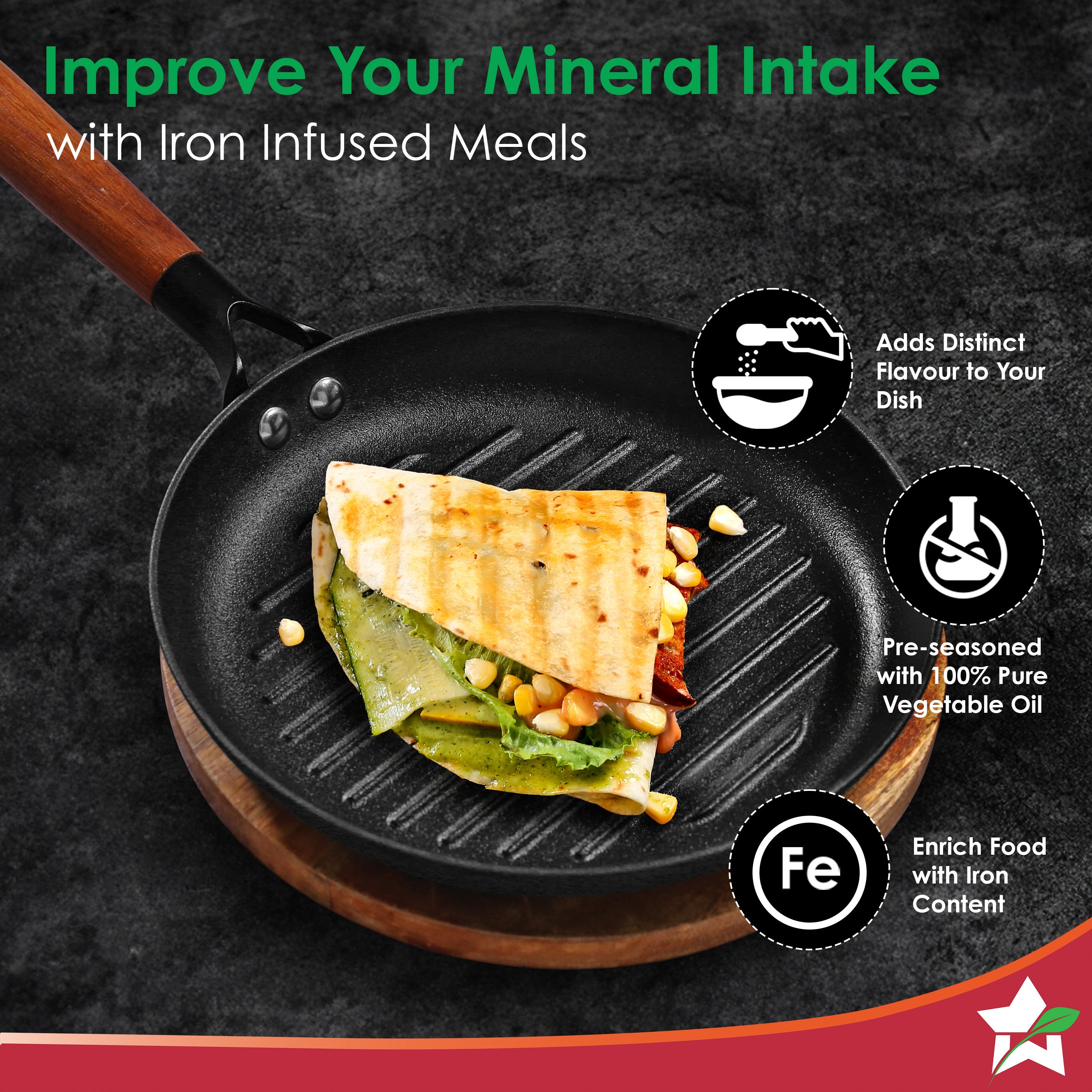 Wonderchef Pre-Seasoned Ferro Light 24cm Grill Pan| 2.5MM - view 4