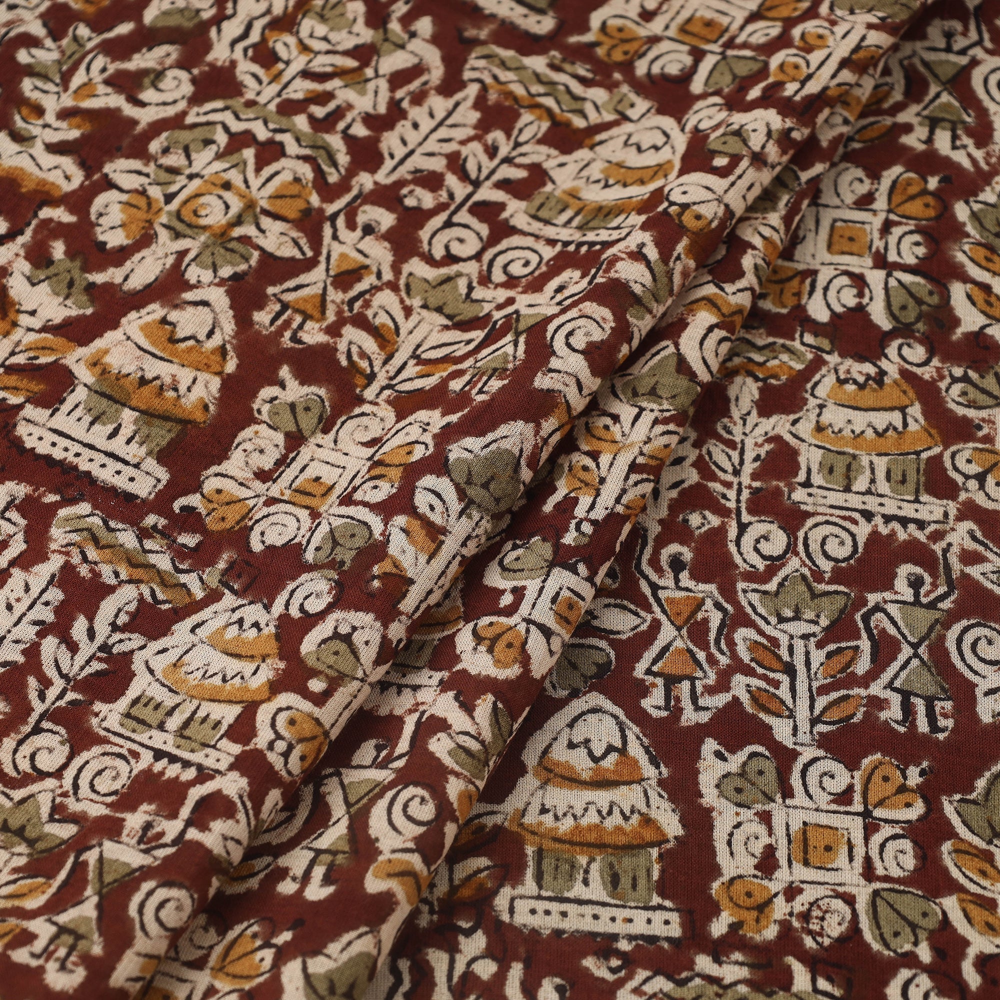 VENKATA BHANU KALAMKARI PEDANA Brown - Pedana Hand Block Print Mul Cotton Kalamkari Fabric 01 - view 2