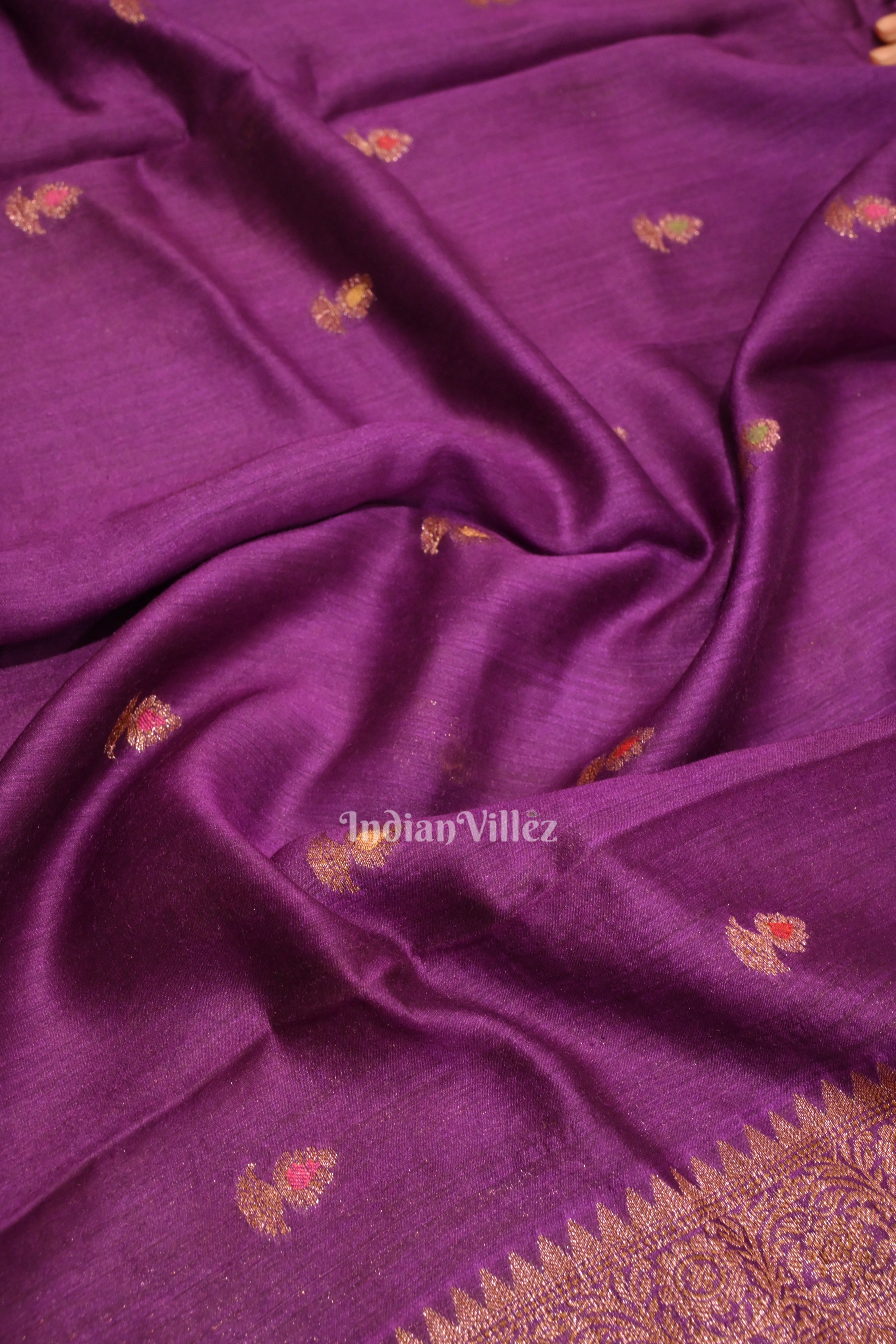 IndianVillèz Purple Tussar Banarasi Saree – Women's - view 2
