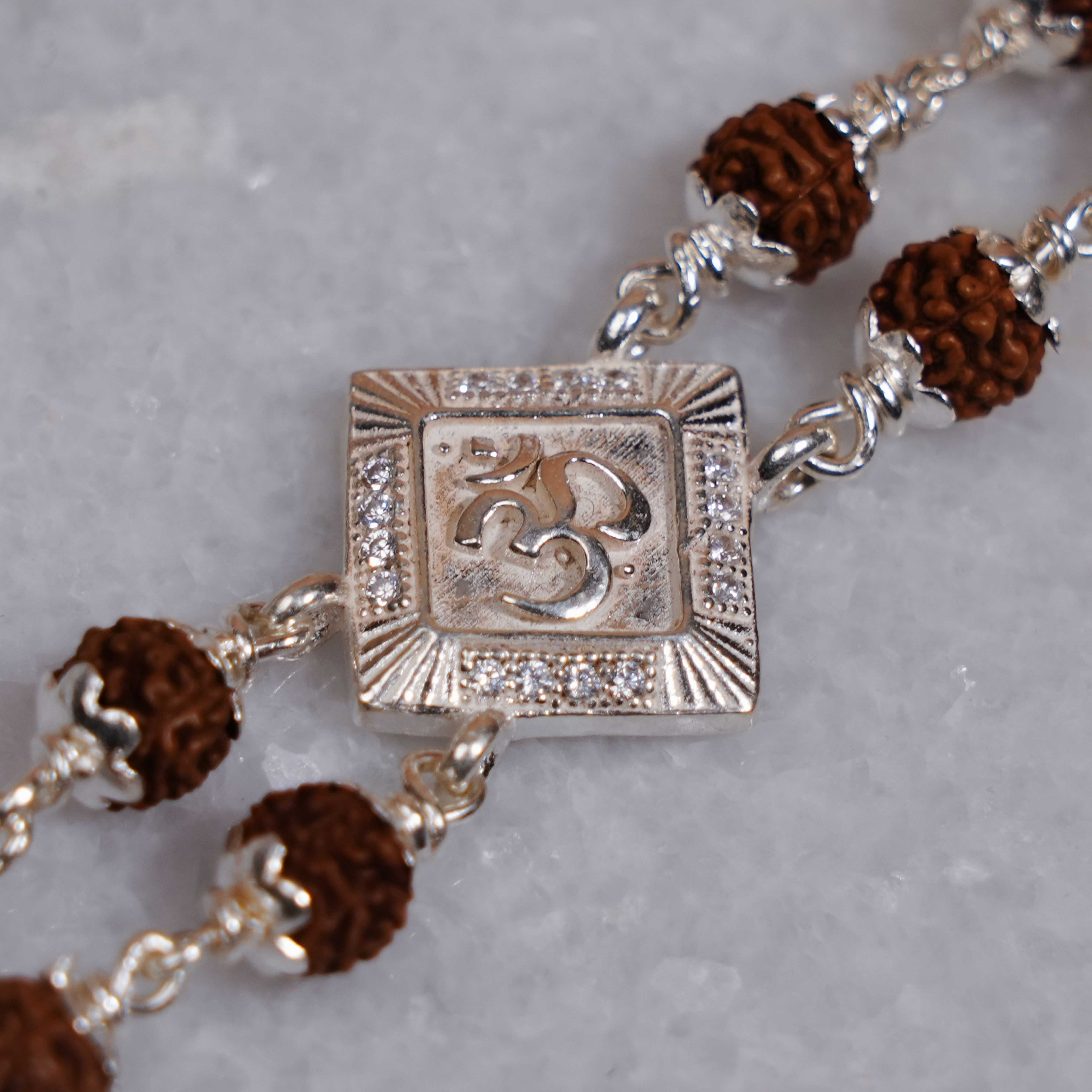 Prinjal Jewellers Rudraksha Silver Om Brooch double line Bracelet