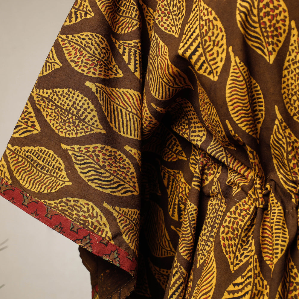 KACHCHH JI CHHAAP Brown - Ajrakh Hand Block Printed Cotton Kaftan with Tie-Up Waist (Short) - view 2