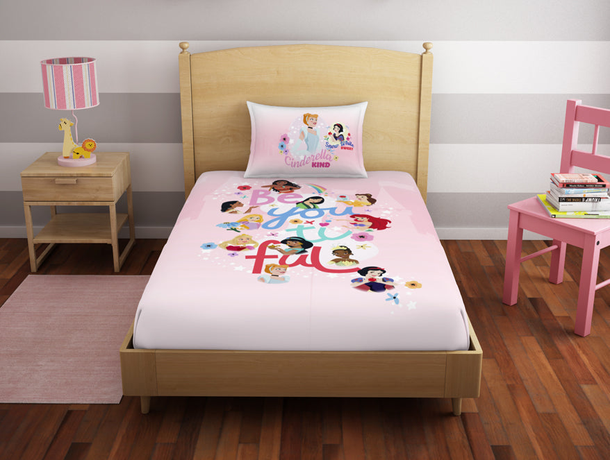 Spaces India Character Rose Shadow - Pink 100% Cotton Single Bedsheet - Disney Princess By Spaces