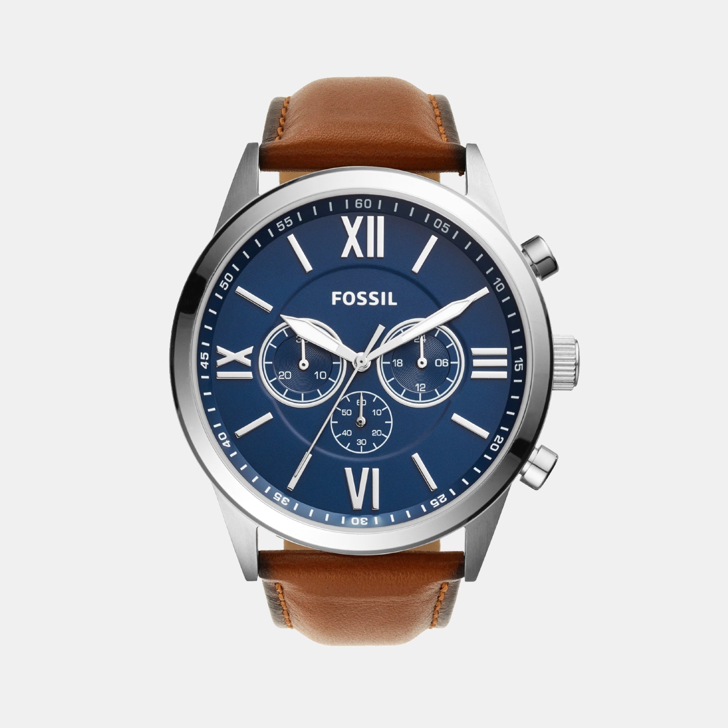 Fossil Flynn Men Quartz Blue Dial Chronograph Leather Watch BQ2125
