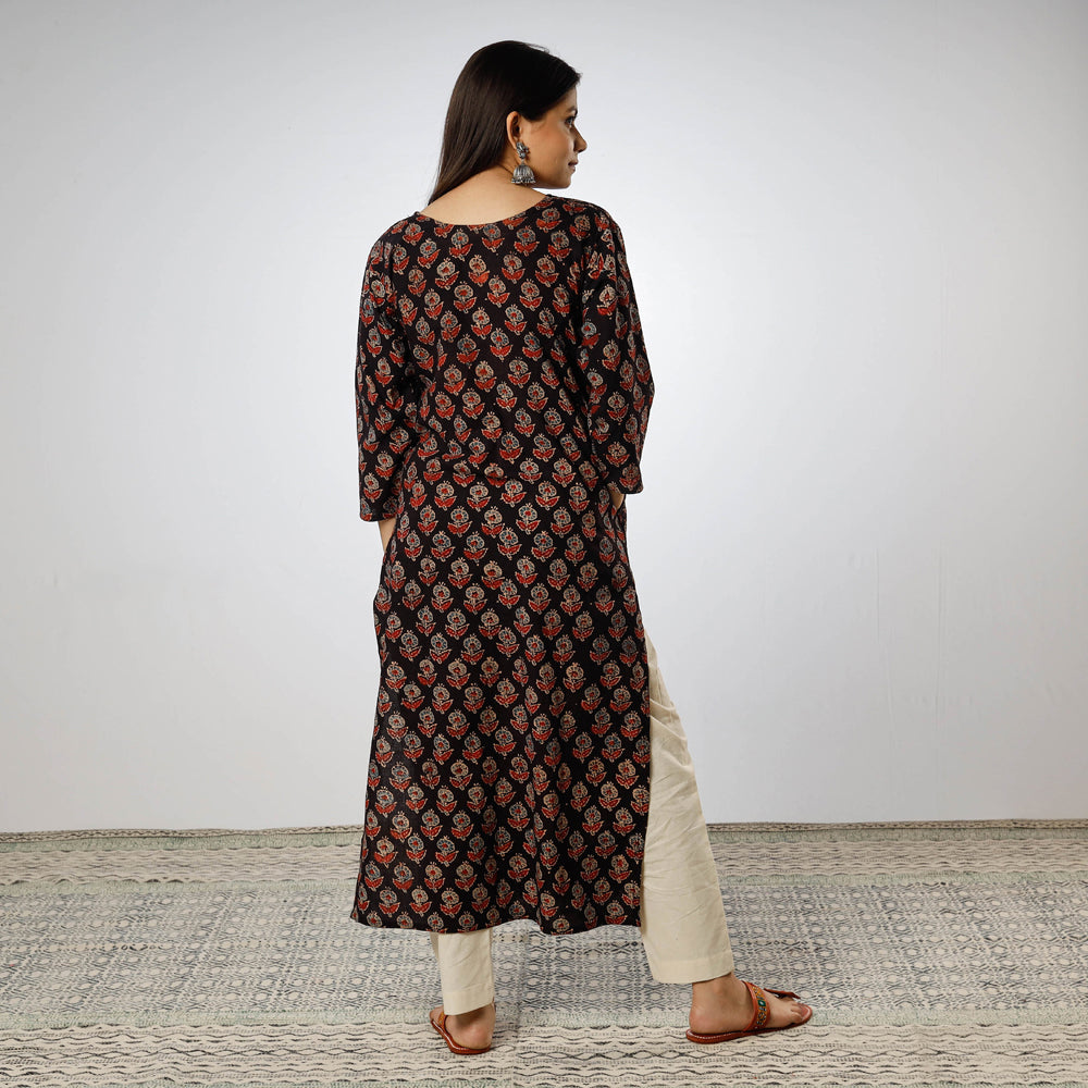 ITOKRI CASUALS Black - Ajrakh Block Printed Cotton Long Straight Kurta - view 4
