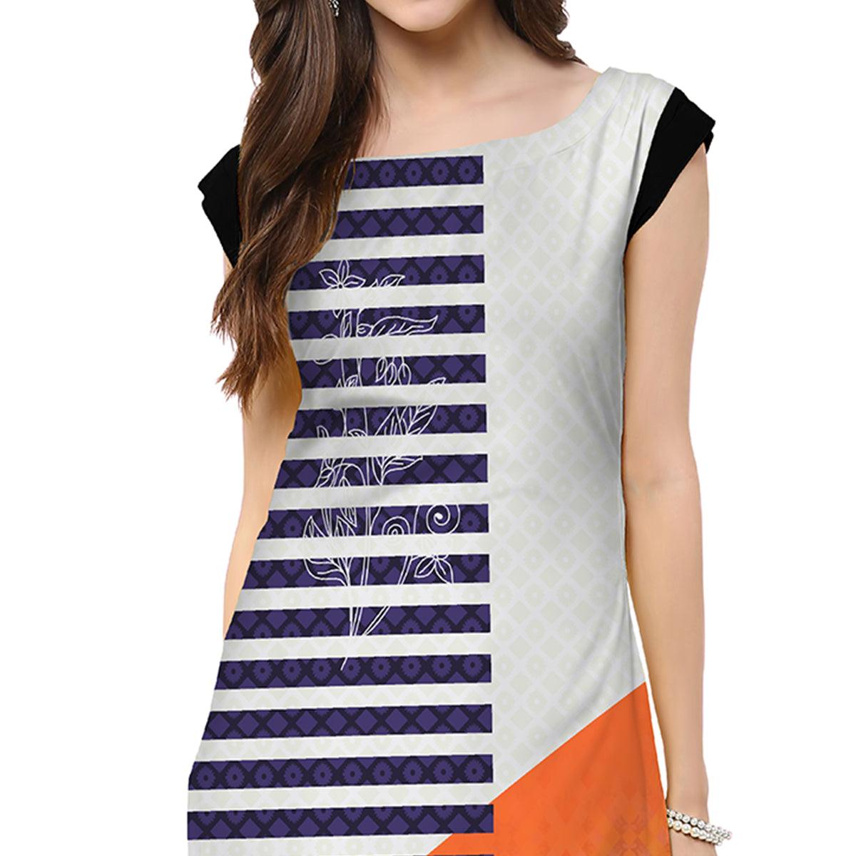 Peachmode Seller Innovative Grey-Blue Colored Casual Printed Crepe Kurti - view 3