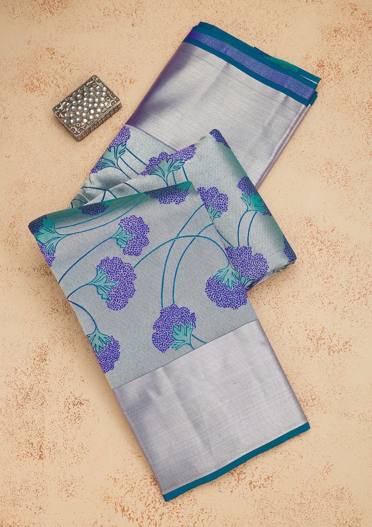 Koskii Peacock Blue Zariwork Pure Silk Saree – Women's