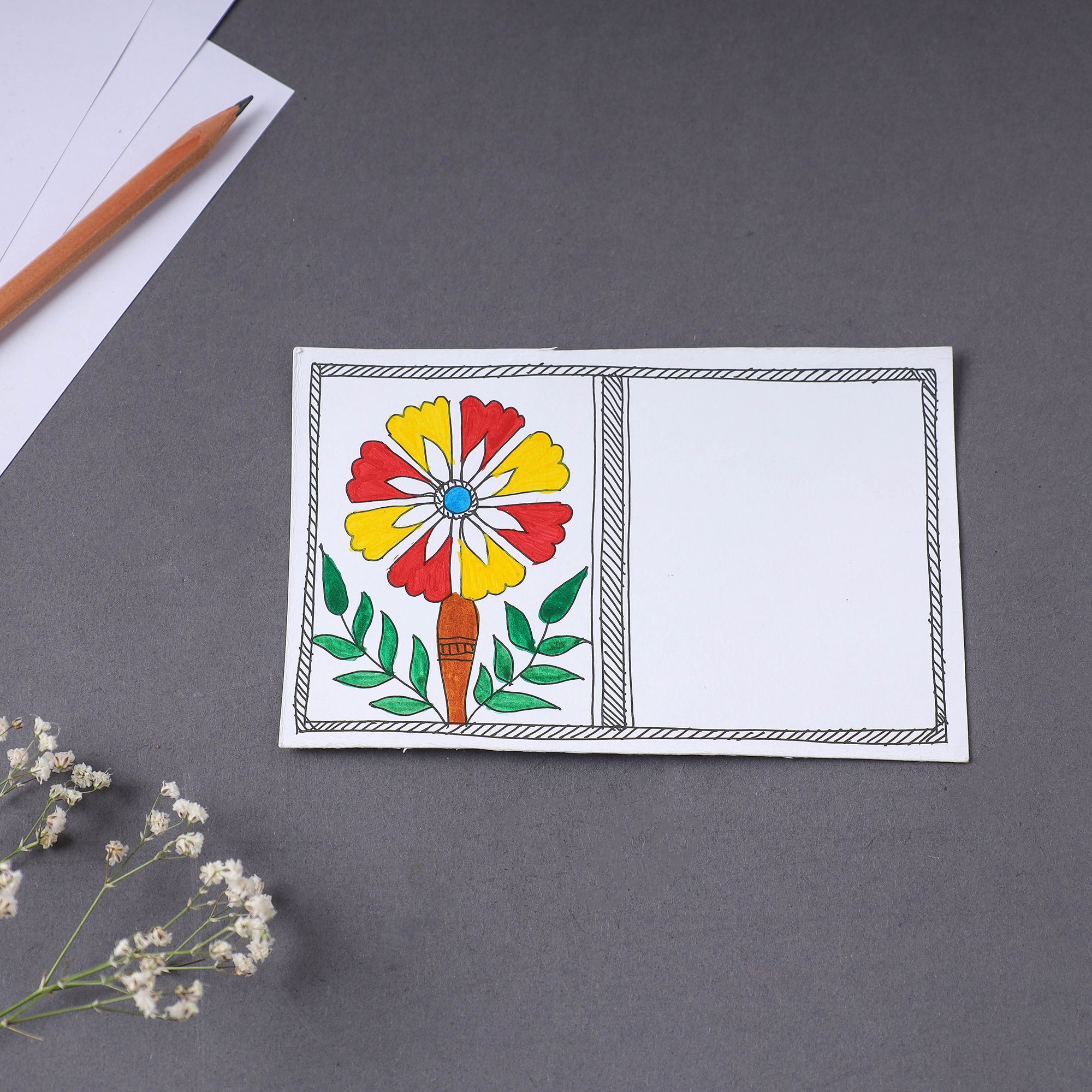 ITOKRI CRAFTS INITIATIVE Assorted - Madhubani Handpainted Post Card (3.5 x 5.5 in)