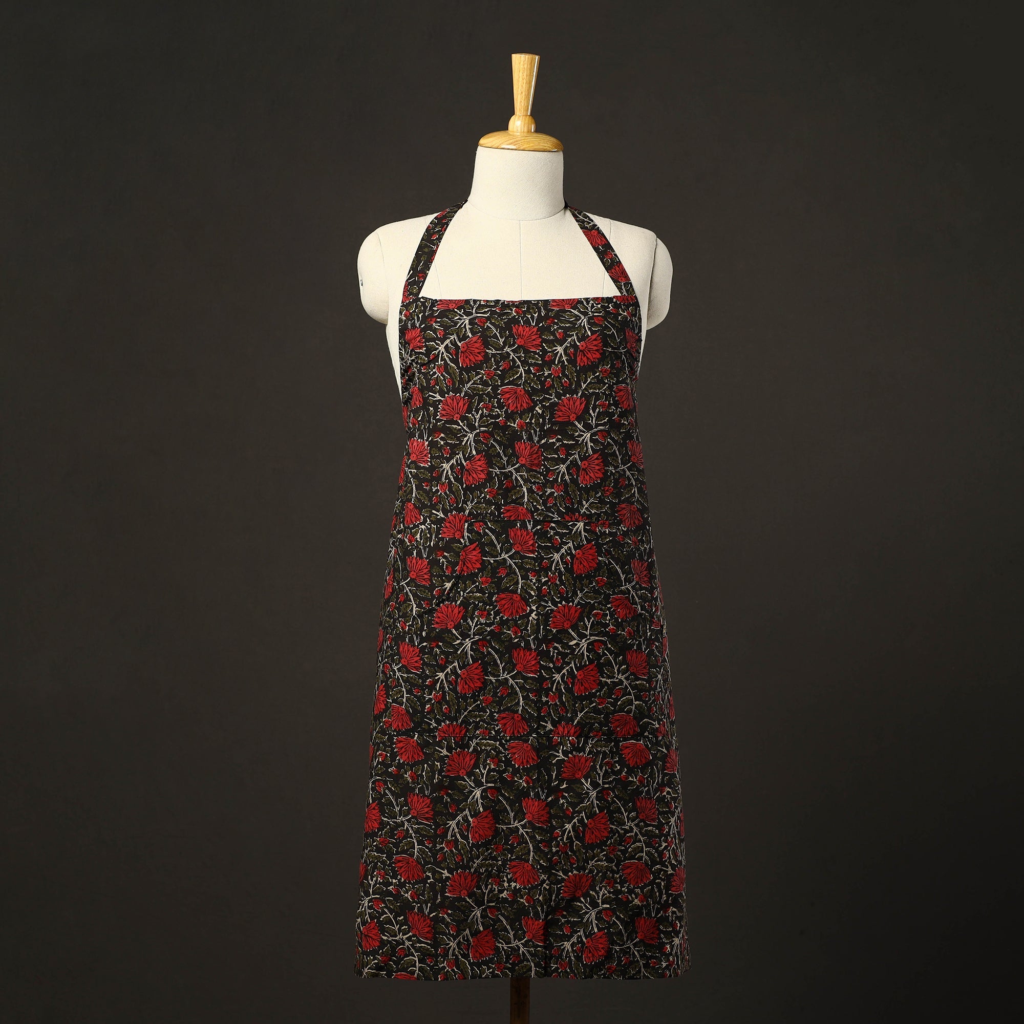 JALPARI Black - Bagru Block Print Cotton Apron with Pocket 16