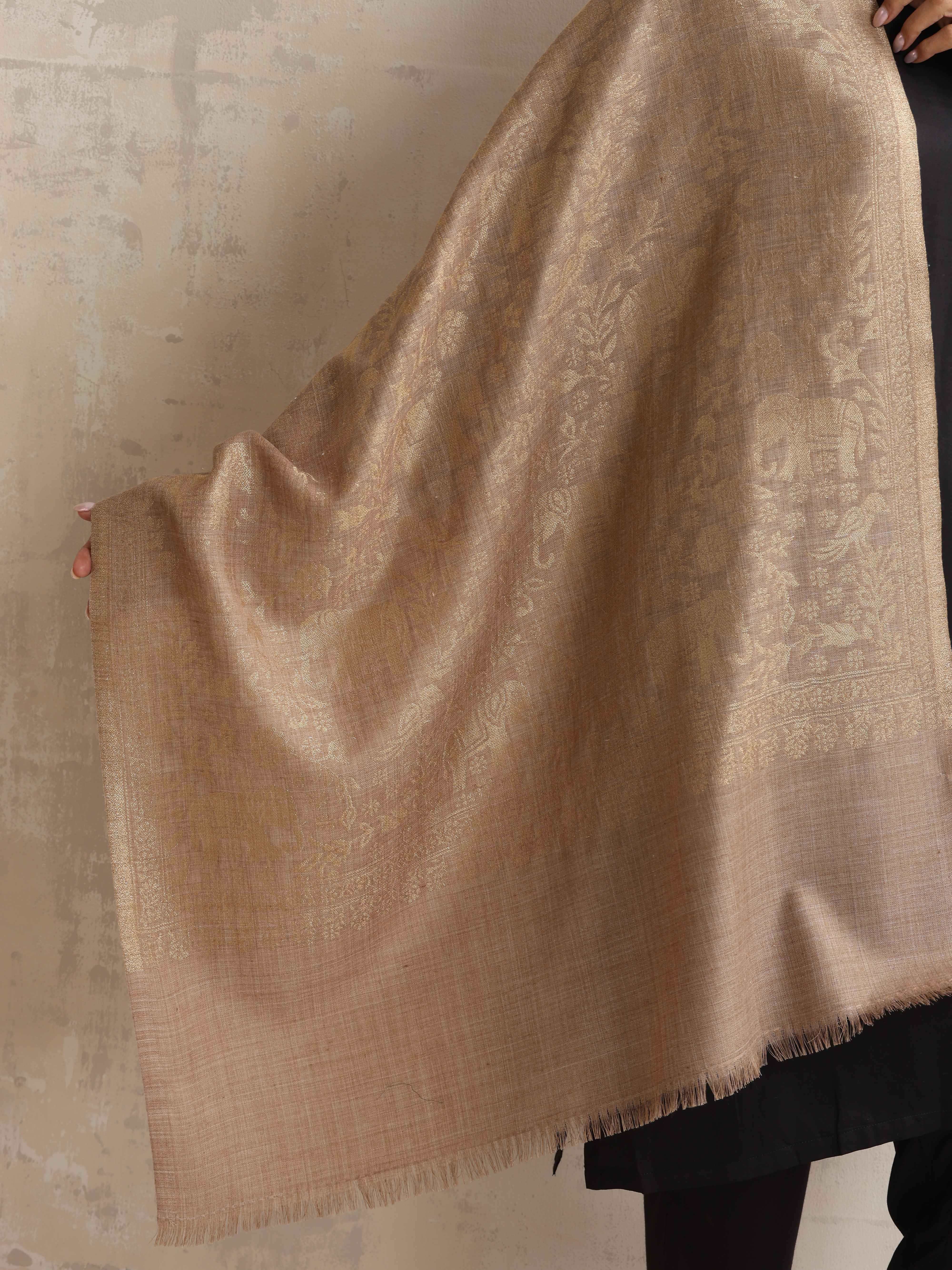 trueBrowns Brown Floral Jaal Woollen Stole - view 4