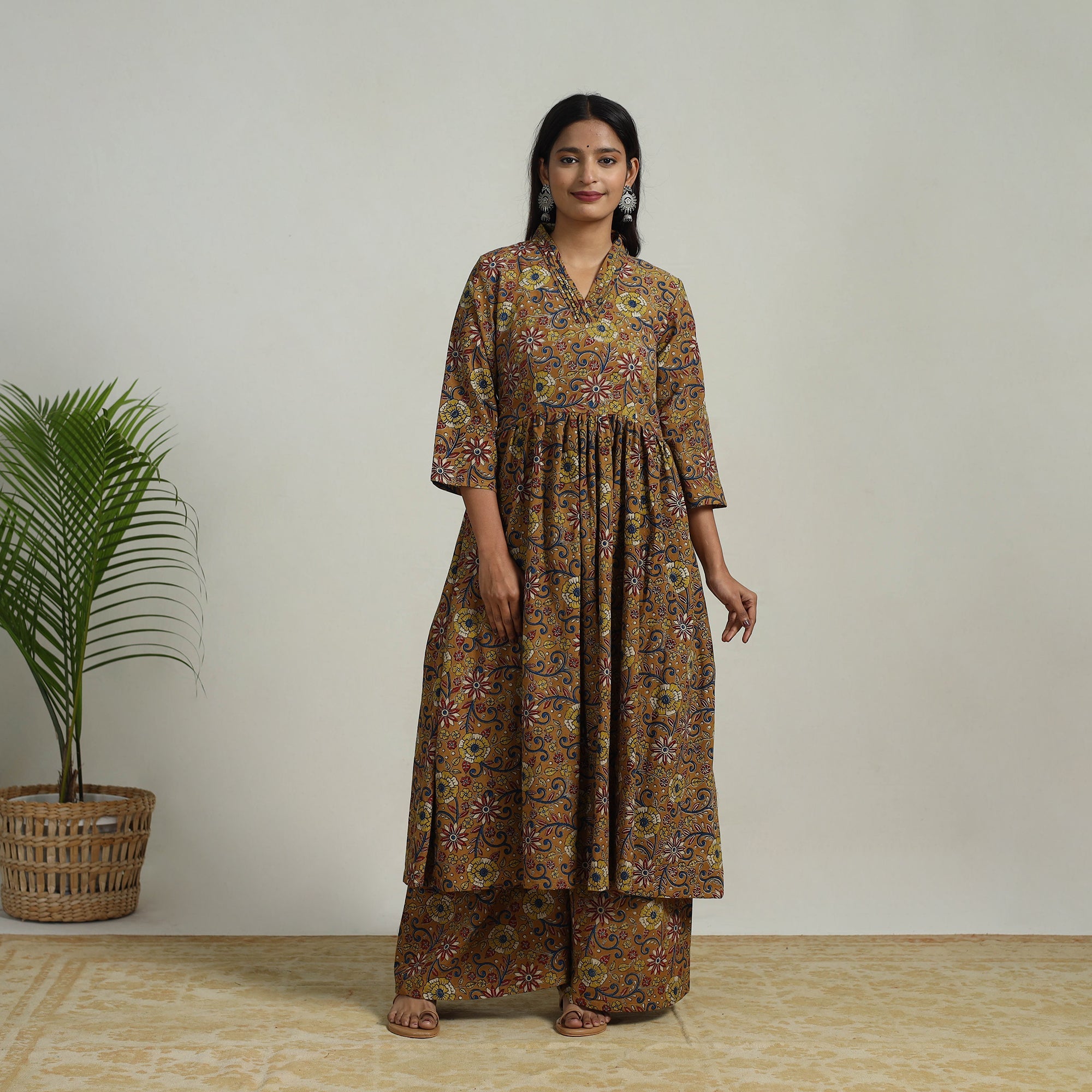 ITOKRI CASUALS Brown - Flared Cotton Block Print Kalamkari Kurta Set 08 - view 6