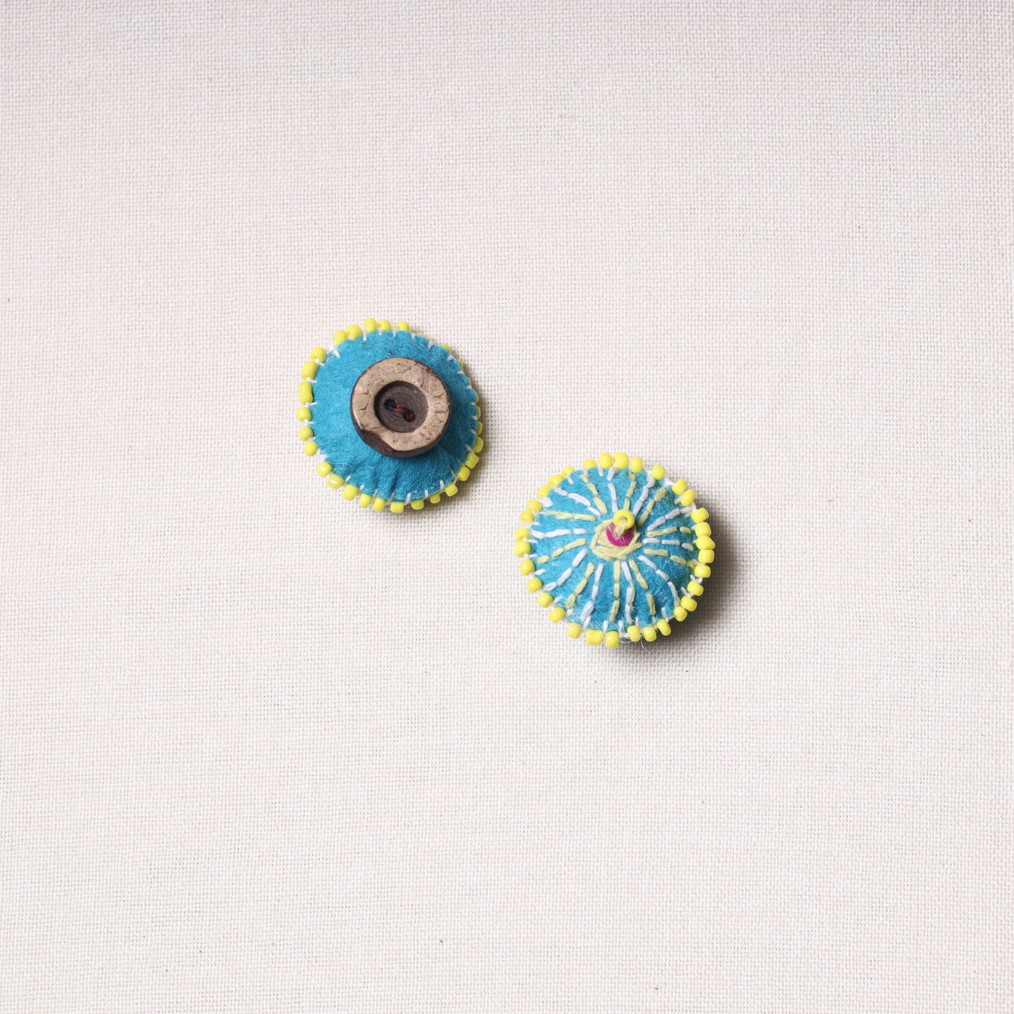 WITH LOVE BY KANIKA Bakhiya Hand Embroidered Felt & Beadwork Buttons (Set of 2) - view 2