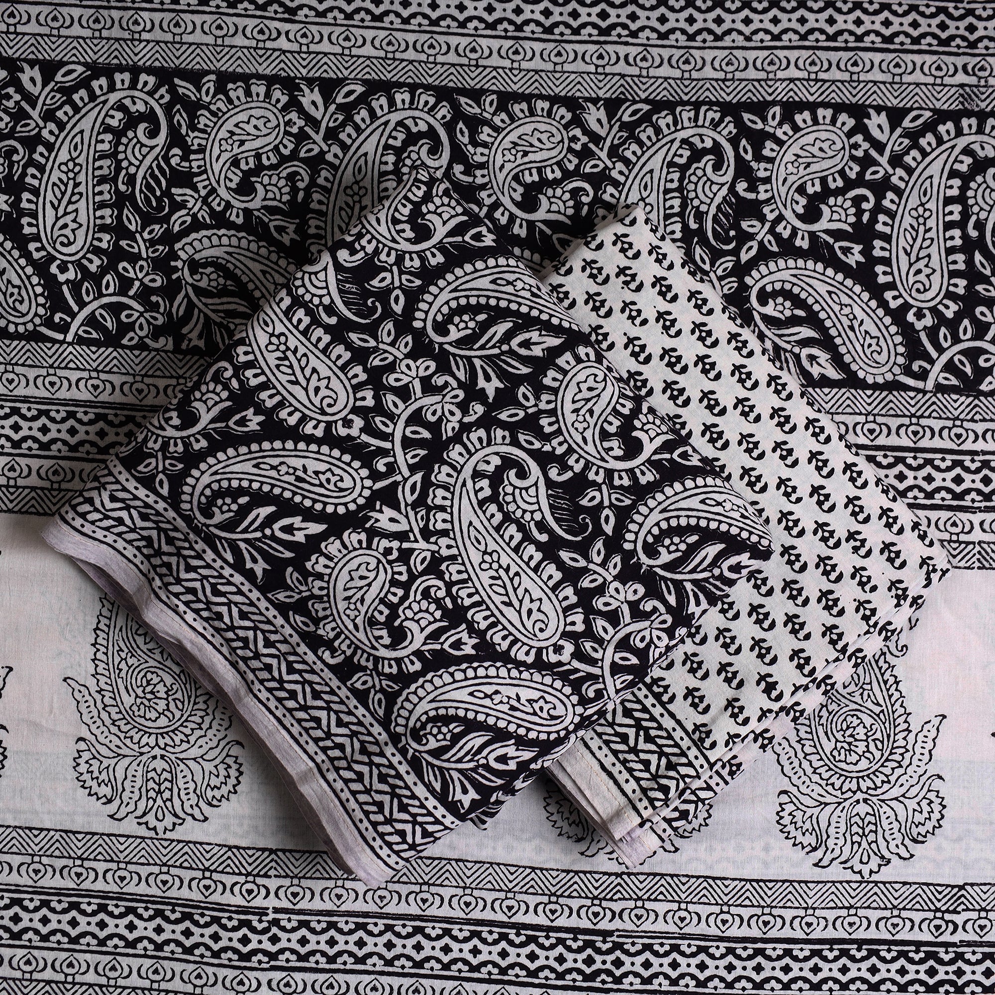 BAGH PRINTS BY UMAR FARUK KHATRI Black - 3pc Bagh Print Cotton Dress Material Set 04 - view 2