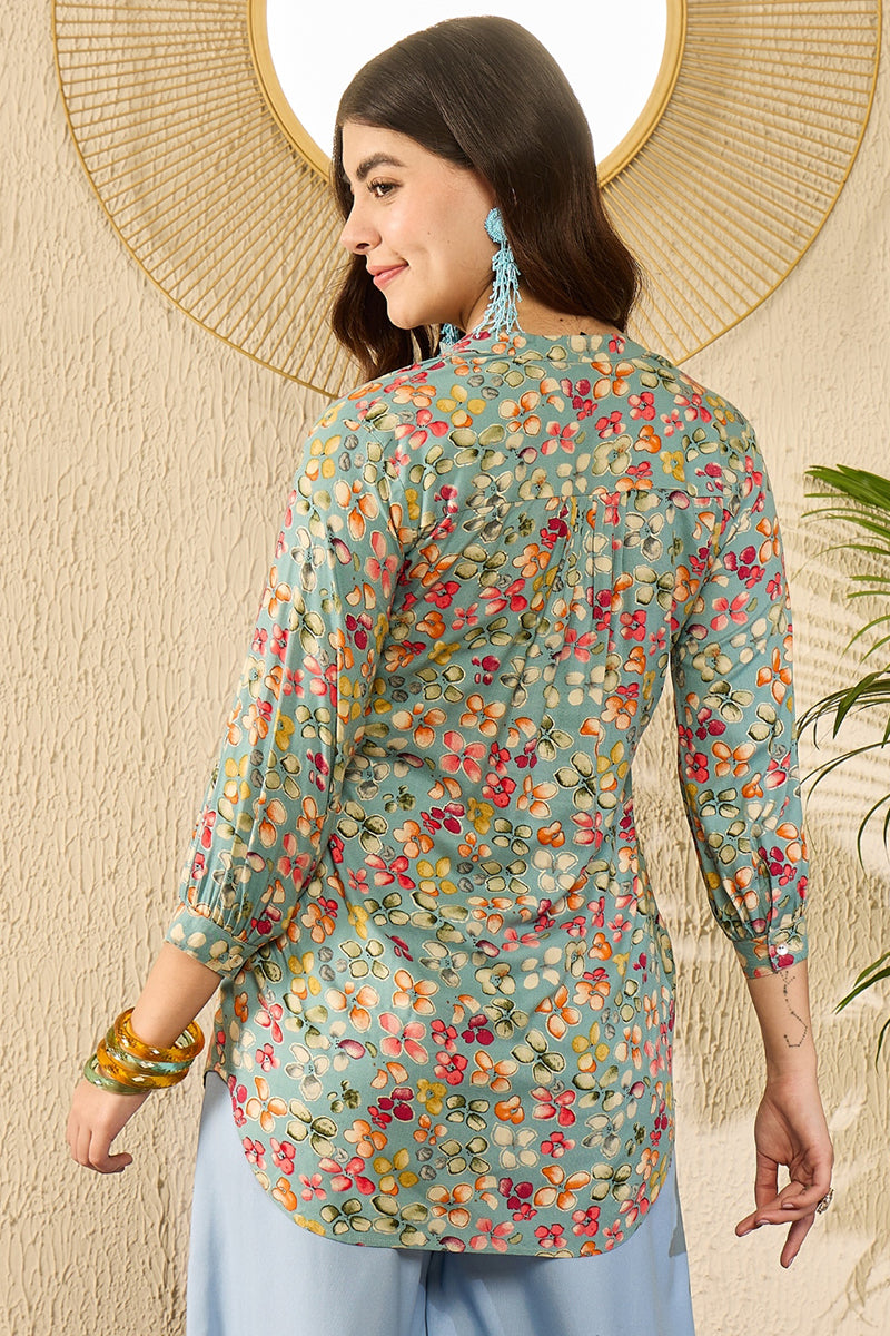 Ahika Blue Viscose Rayon Floral Printed Regular Kurti Tunics VT1335 - view 4