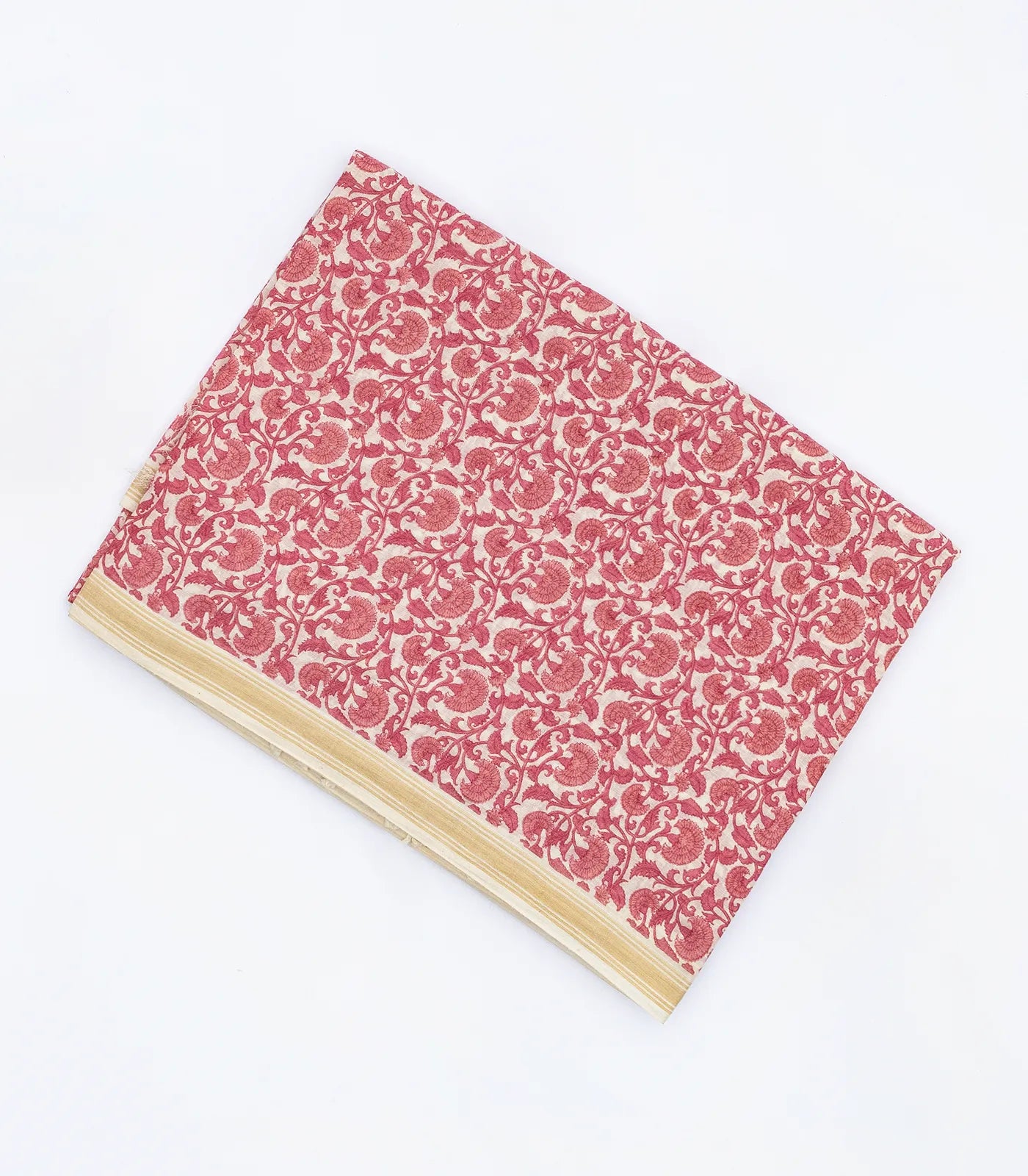 RmKV Taupe Handloom Chanderi Cotton Saree With Printed Red Floral Motifs