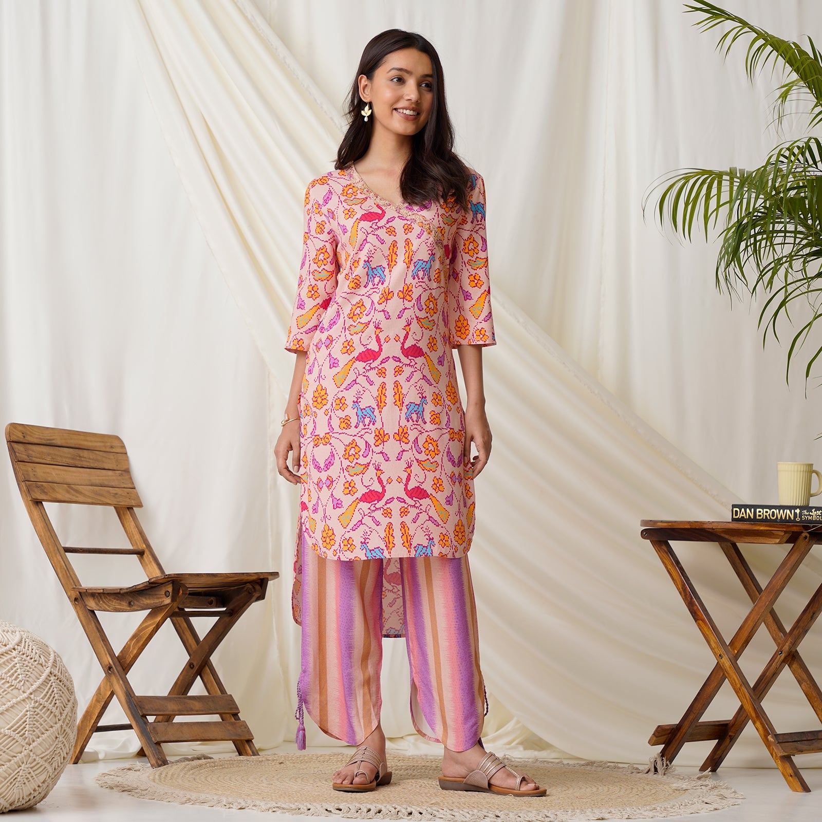 BlackTree Pink Ikat Inspired High low Co-ord Set