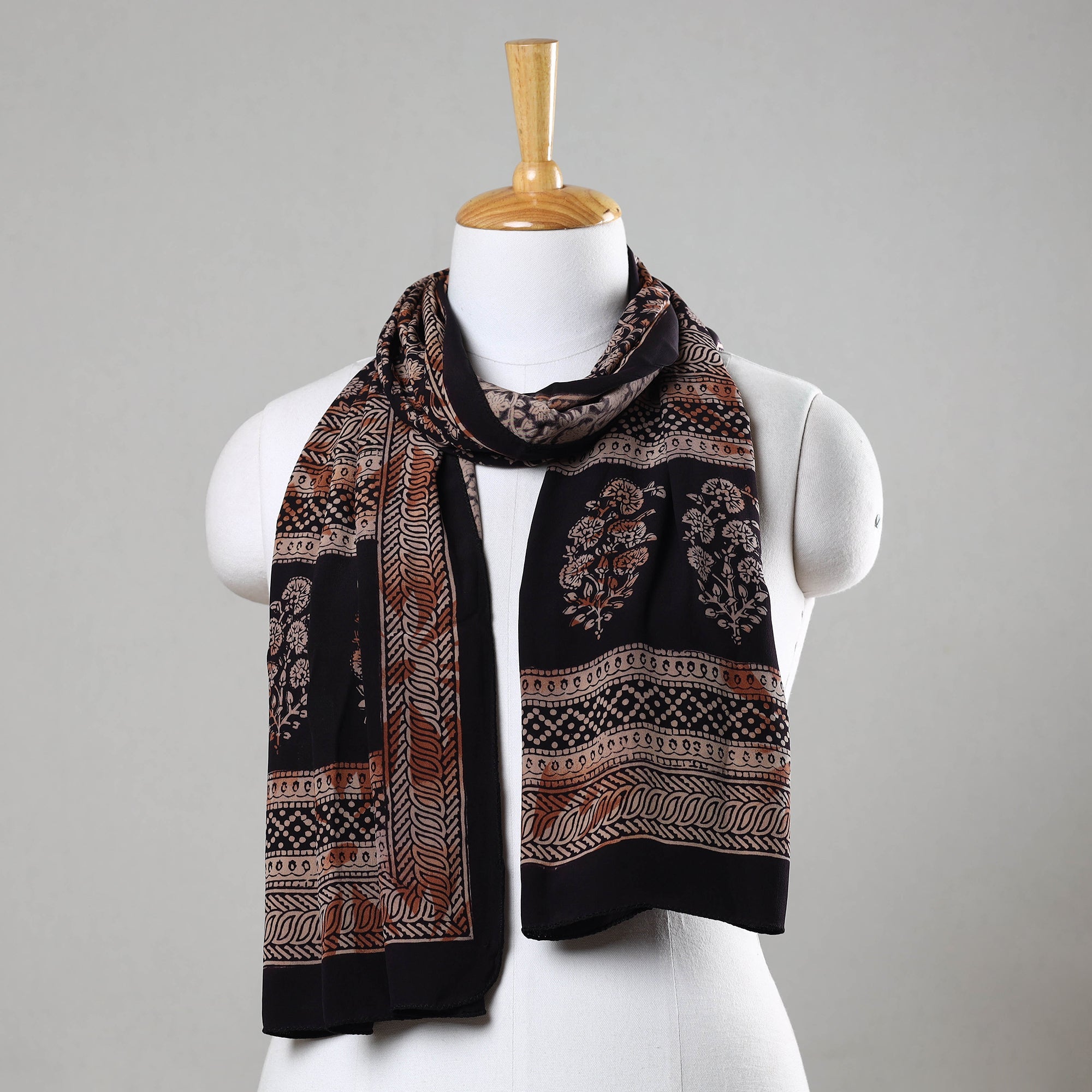 BAGH PRINTS BY MOHAMMED BILAL KHATRI Black - Bagh Hand Block Printed Crepe Silk Stole