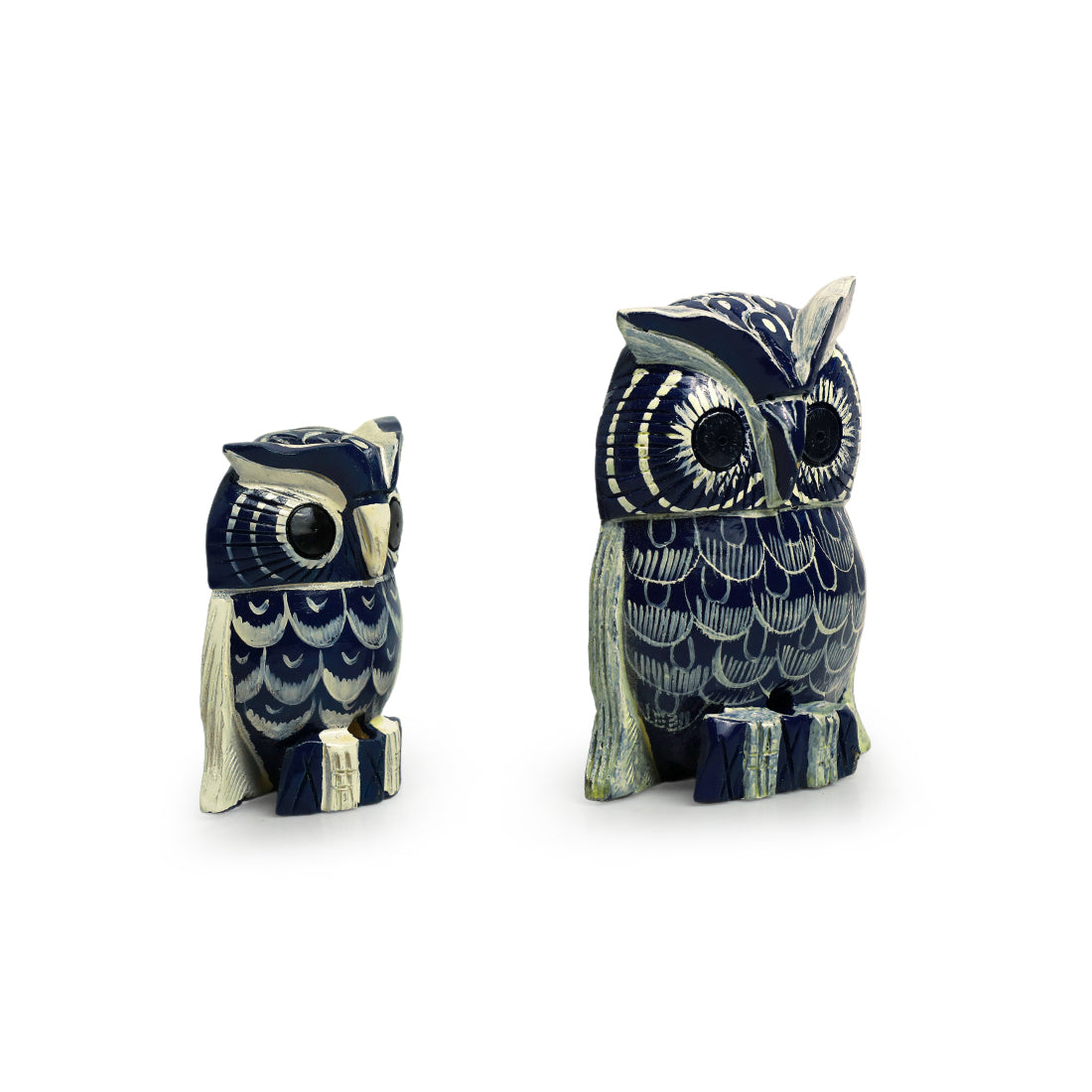 EXCLUSIVELANE 'The Resting Owl Pair' Handpainted Showpiece In Eucalyptus Wood (Set of 2) - view 3