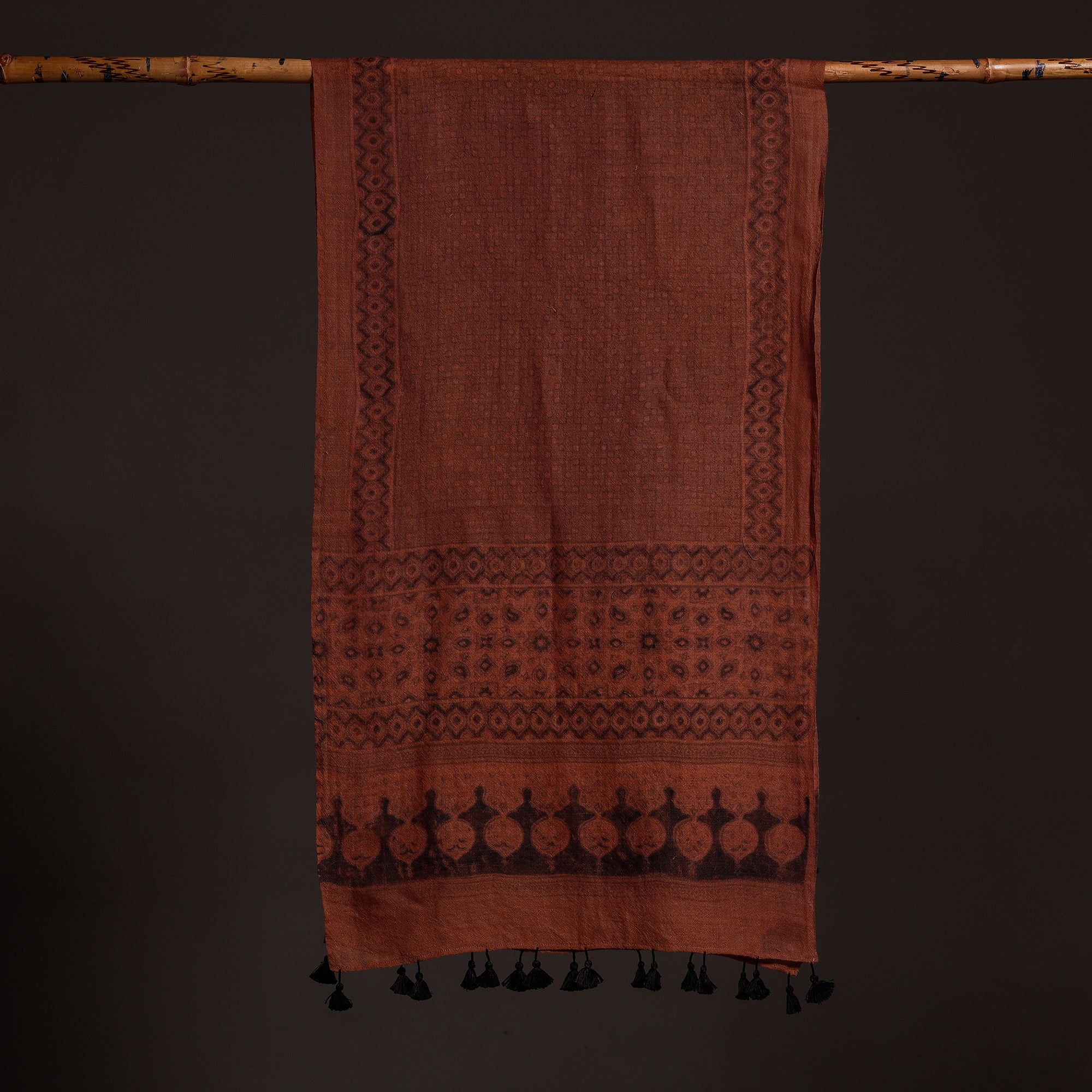 AJRAKH BY SUFIYAN ISMAIL KHATRI Brown - Ajrakh Hand Block Printed Pure Woolen Stole - view 2