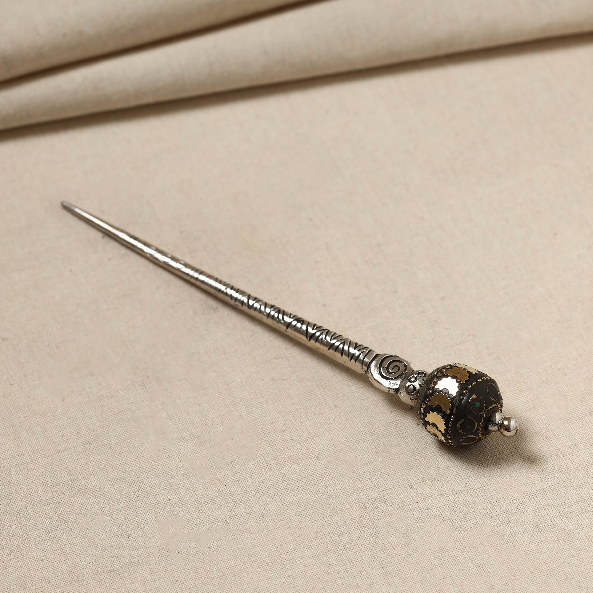 WHITE RIVER STORIES Antique Finish Oxidised German Silver Juda Stick - view 2