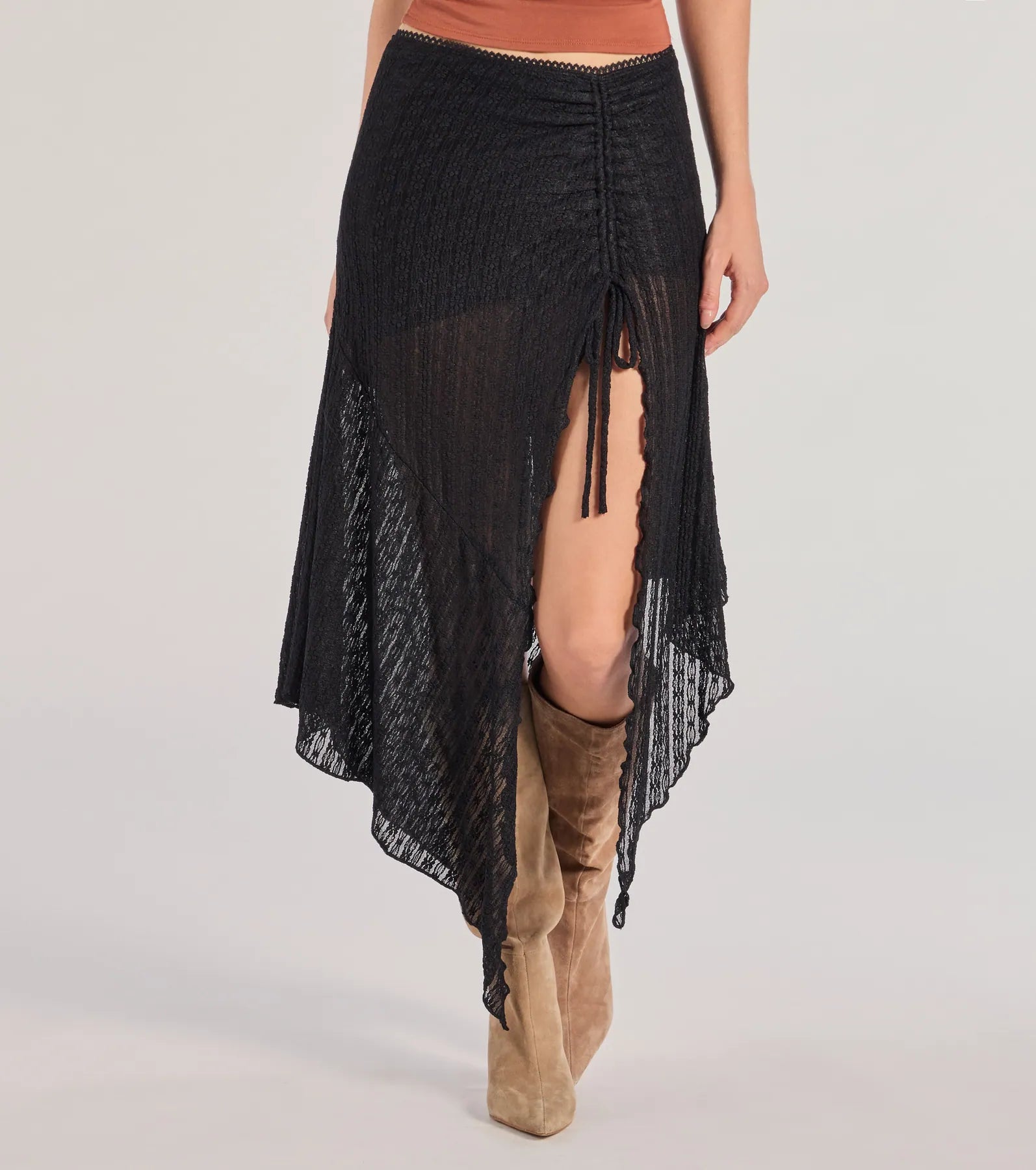 Windsor Boho Style Sheer Lace Asymmetric Midi Skirt - view 5