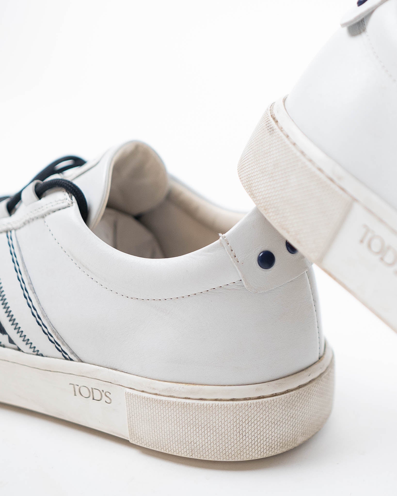 Tods White Leather Embroidery Stitch Panel Lace Up Sneakers - view 3