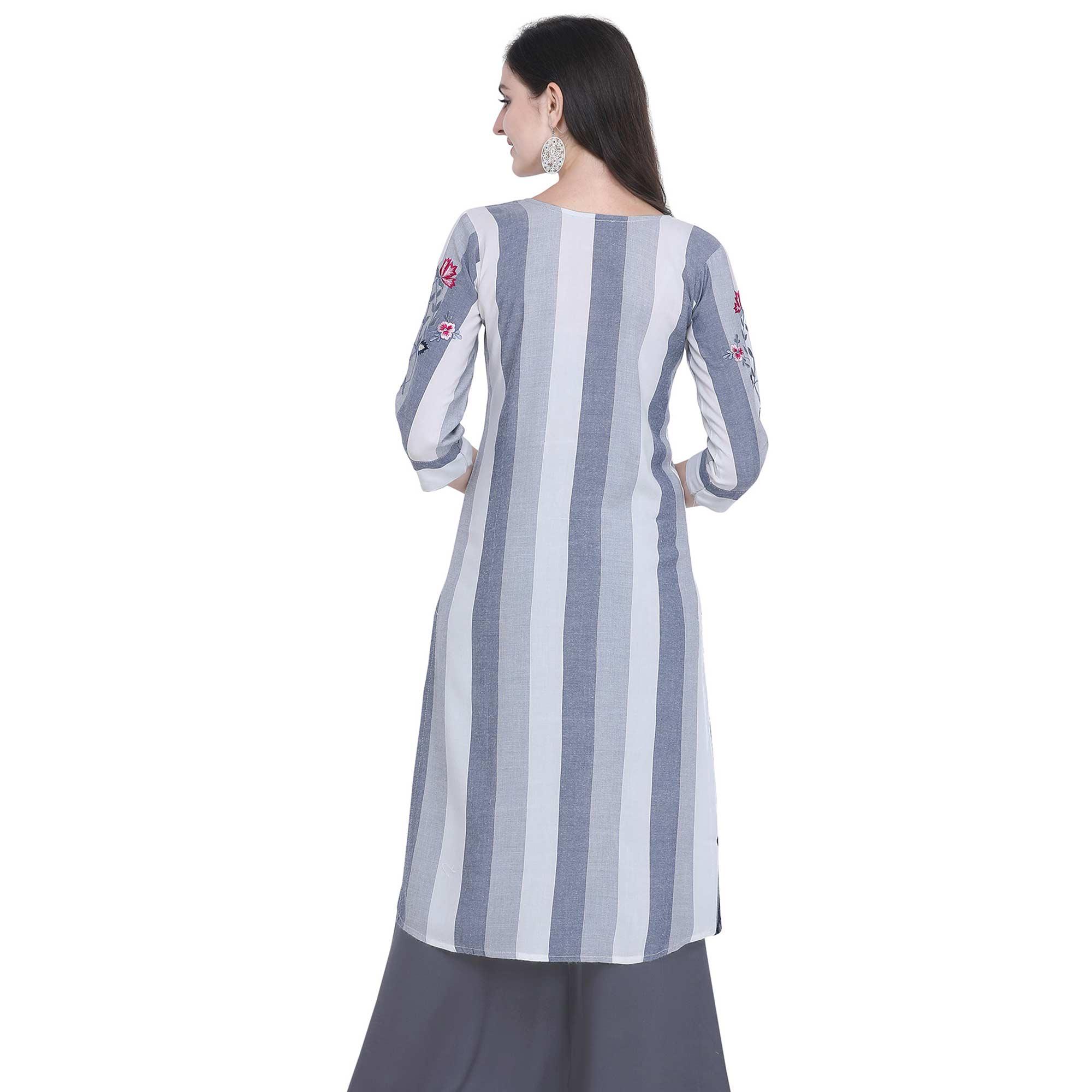 Peachmode Seller Lovely Gray Colored Casual Embroidered Rayon Kurti - view 3