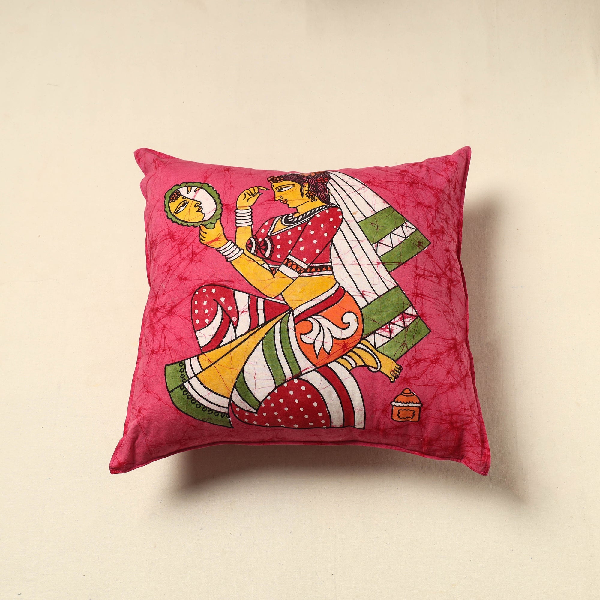 KACHCHH JI CHHAAP Pink - Pure Cotton Hand Batik Cushion Cover (18 x 18 in) 62