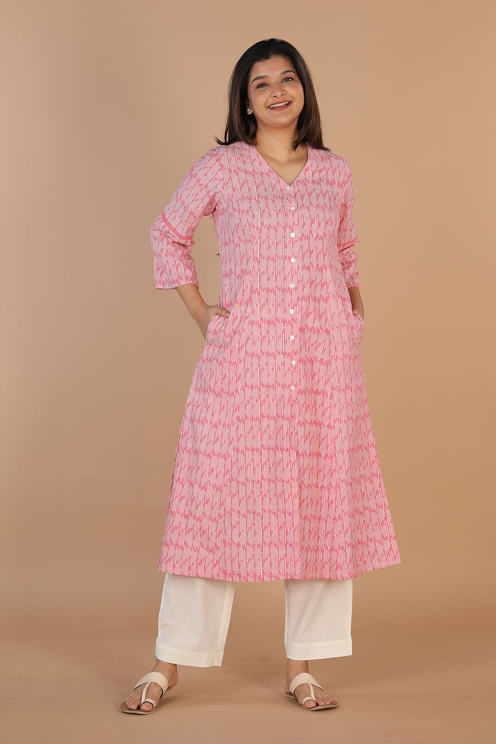 Kalanjali Ethnics Ikat long kurti – Women's, Pink