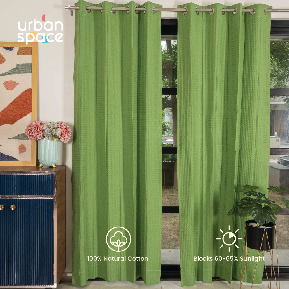 Urban Space -Home Furnishing Store 100% Cotton Waffle weave Curtains, 60-65% Room Darkening Curtain - Pack of 2 - Sage Green - view 3