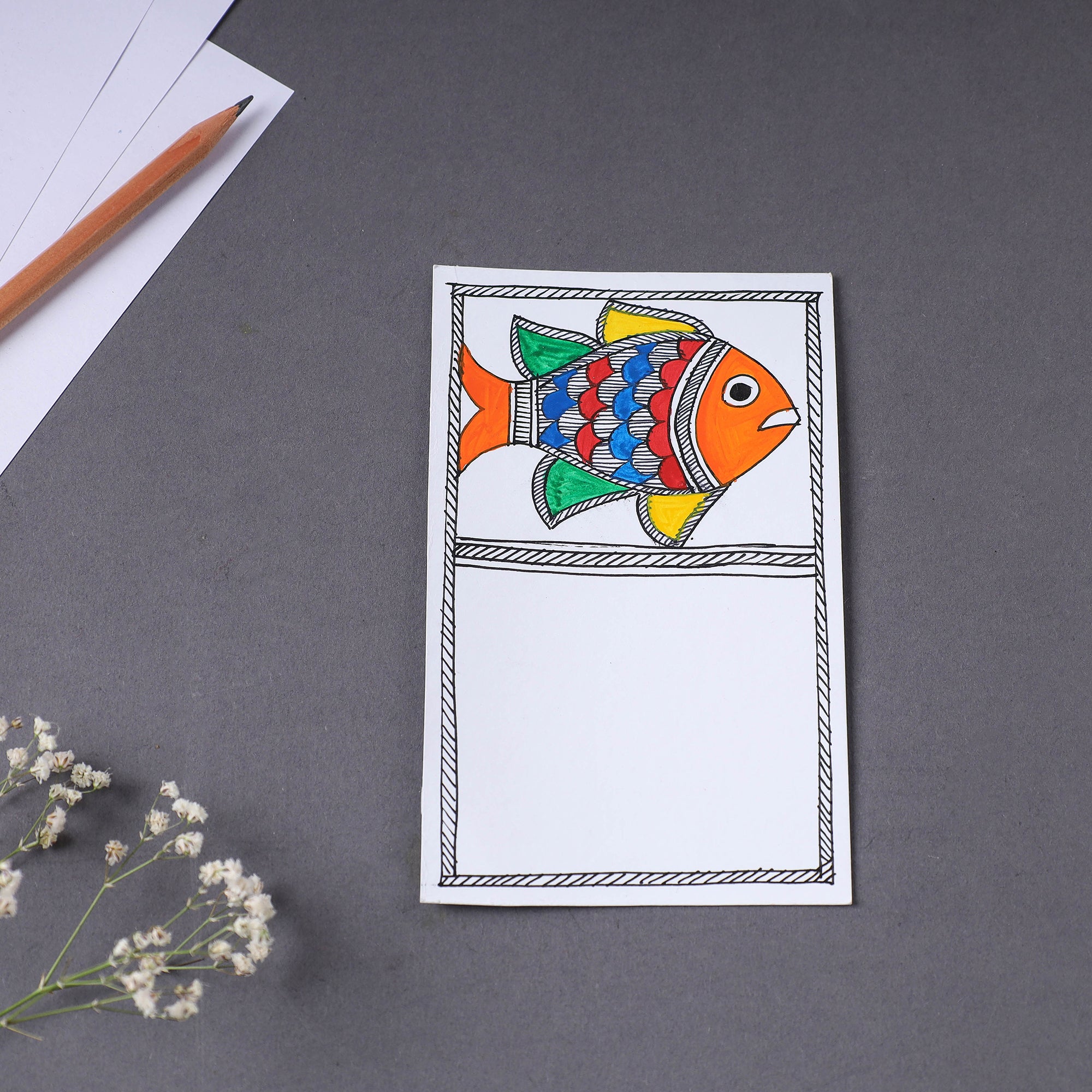 ITOKRI CRAFTS INITIATIVE Assorted - Madhubani Handpainted Post Card (3.5 x 5.5 in)