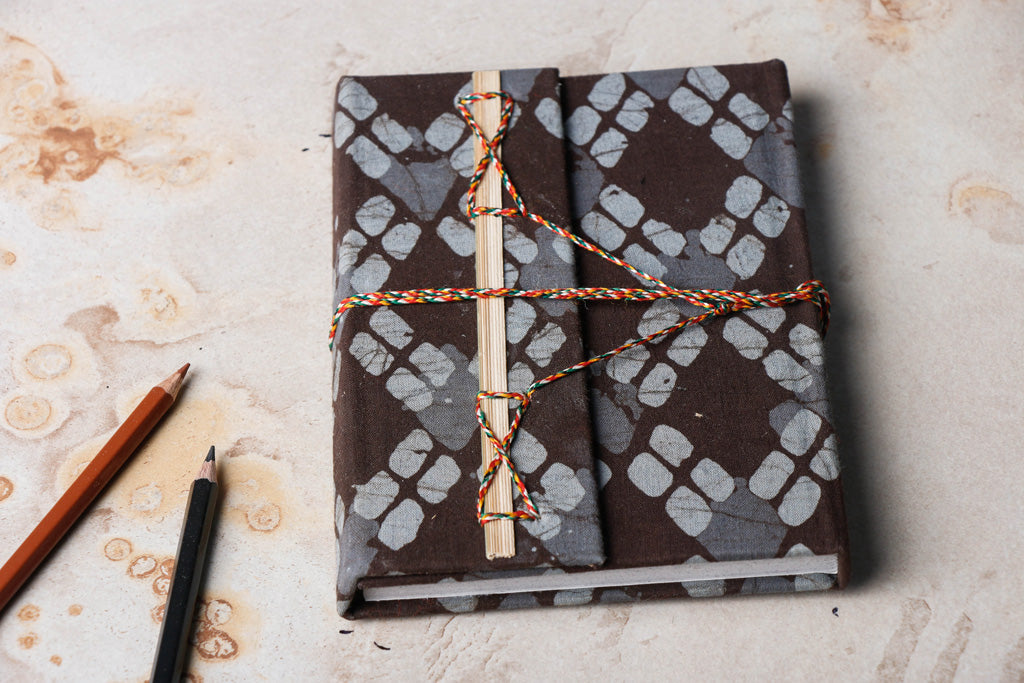 TARAGRAM Brown - Fabric Cover Handmade Paper Notebook with Thread Lock