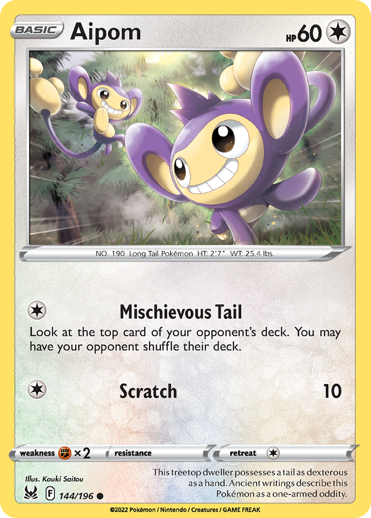 Common swsh11-144 reverse – Pokémon Aipom - 144/196 - Common [swsh11-144] [Reverse Holo] - Aipom - 144/196 - Common